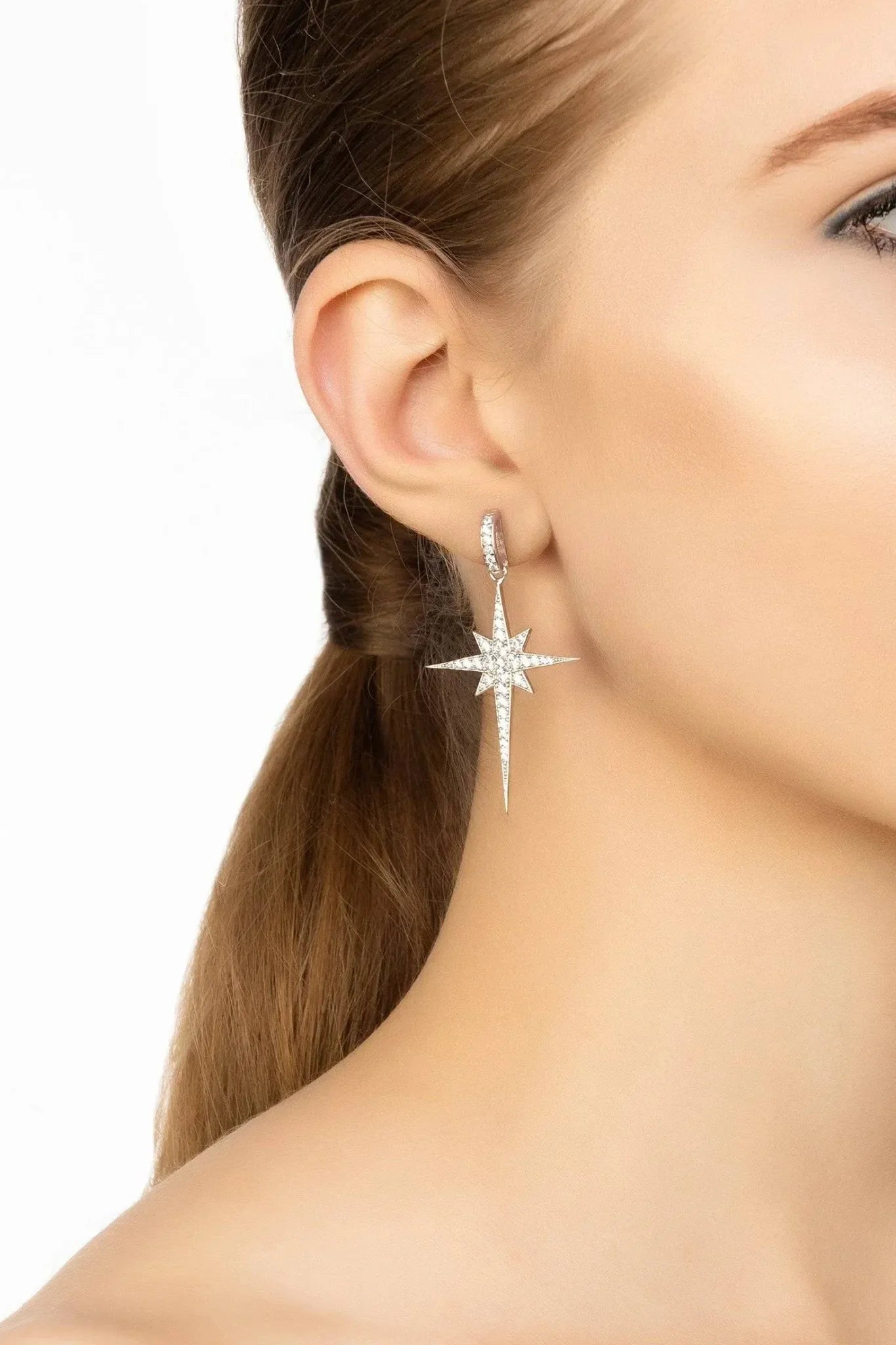 North Star Burst Large Drop Earrings Silver - LATELITA Earrings