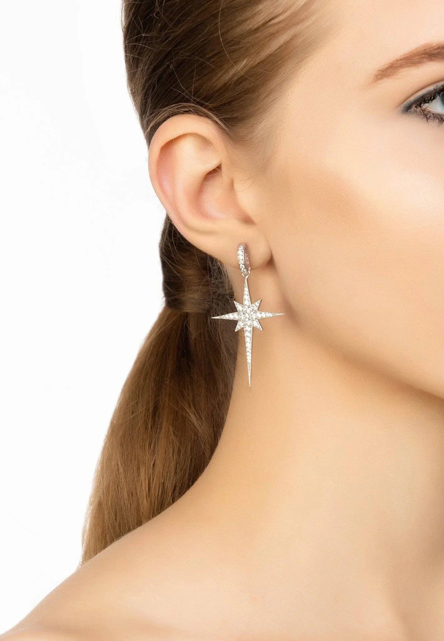 North Star Burst Large Drop Earrings Silver - LATELITA Earrings