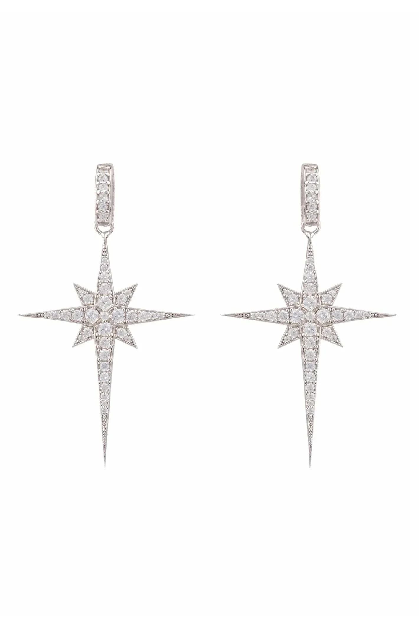 North Star Burst Large Drop Earrings Silver - LATELITA Earrings