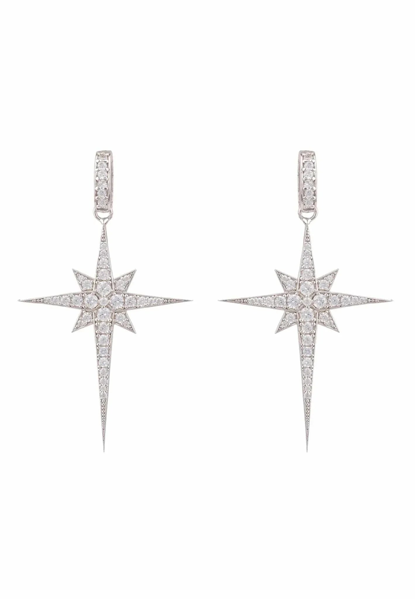 North Star Burst Large Drop Earrings Silver - LATELITA Earrings