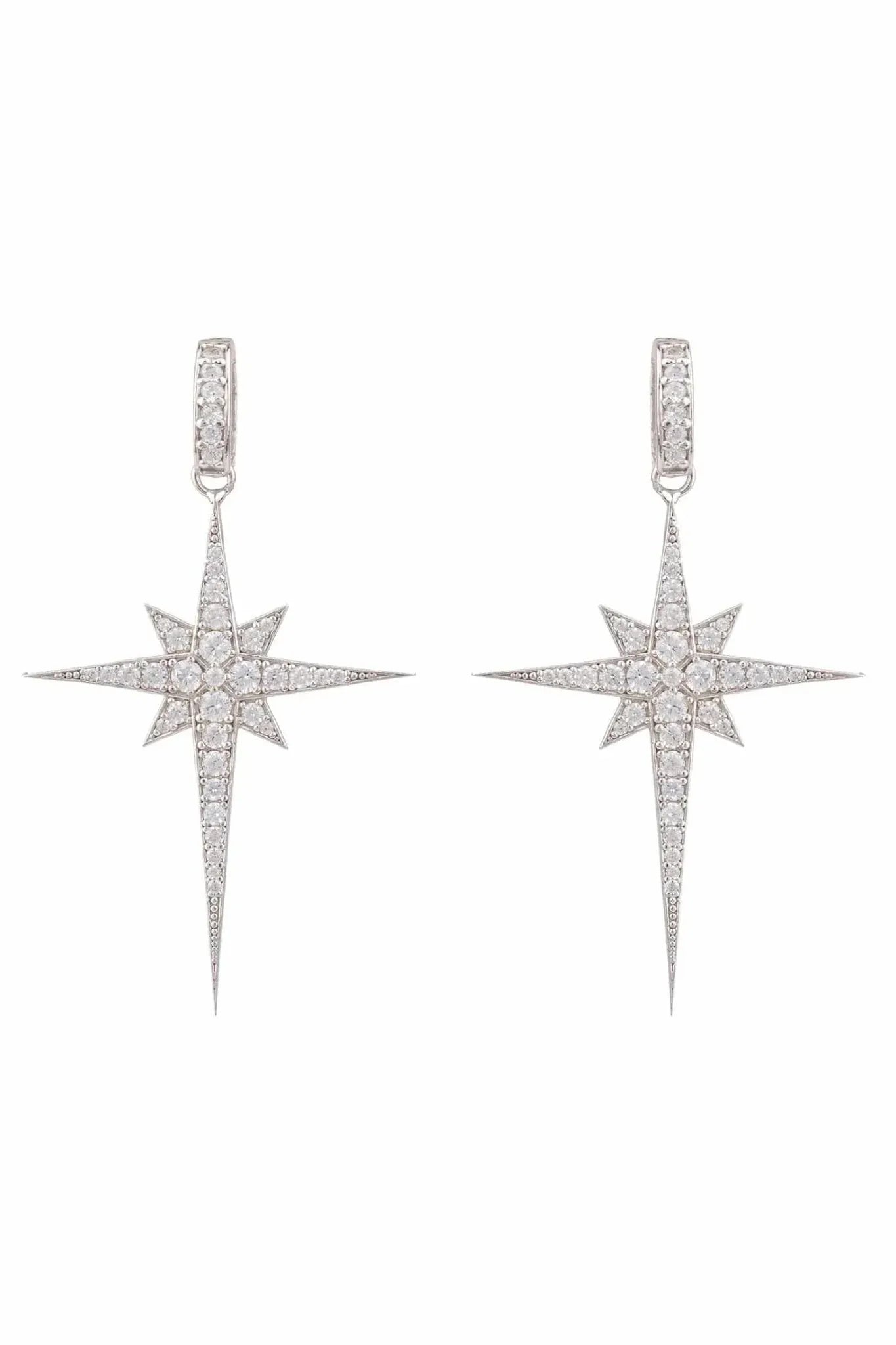 North Star Burst Large Drop Earrings Silver - LATELITA Earrings