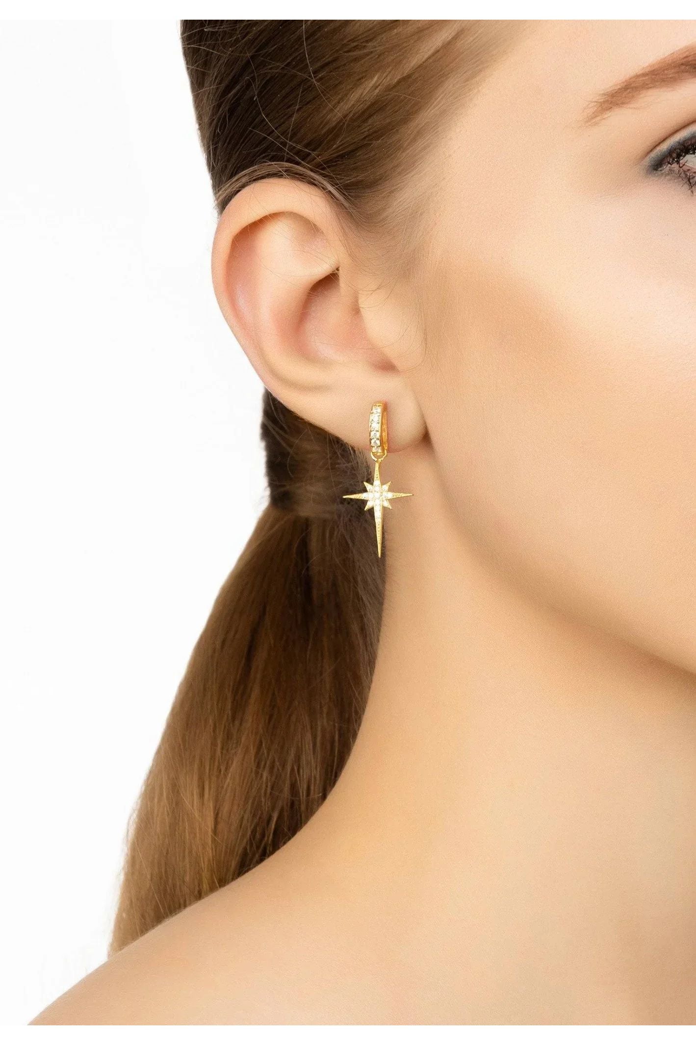 North Star Burst Small Drop Earrings Gold - LATELITA Earrings