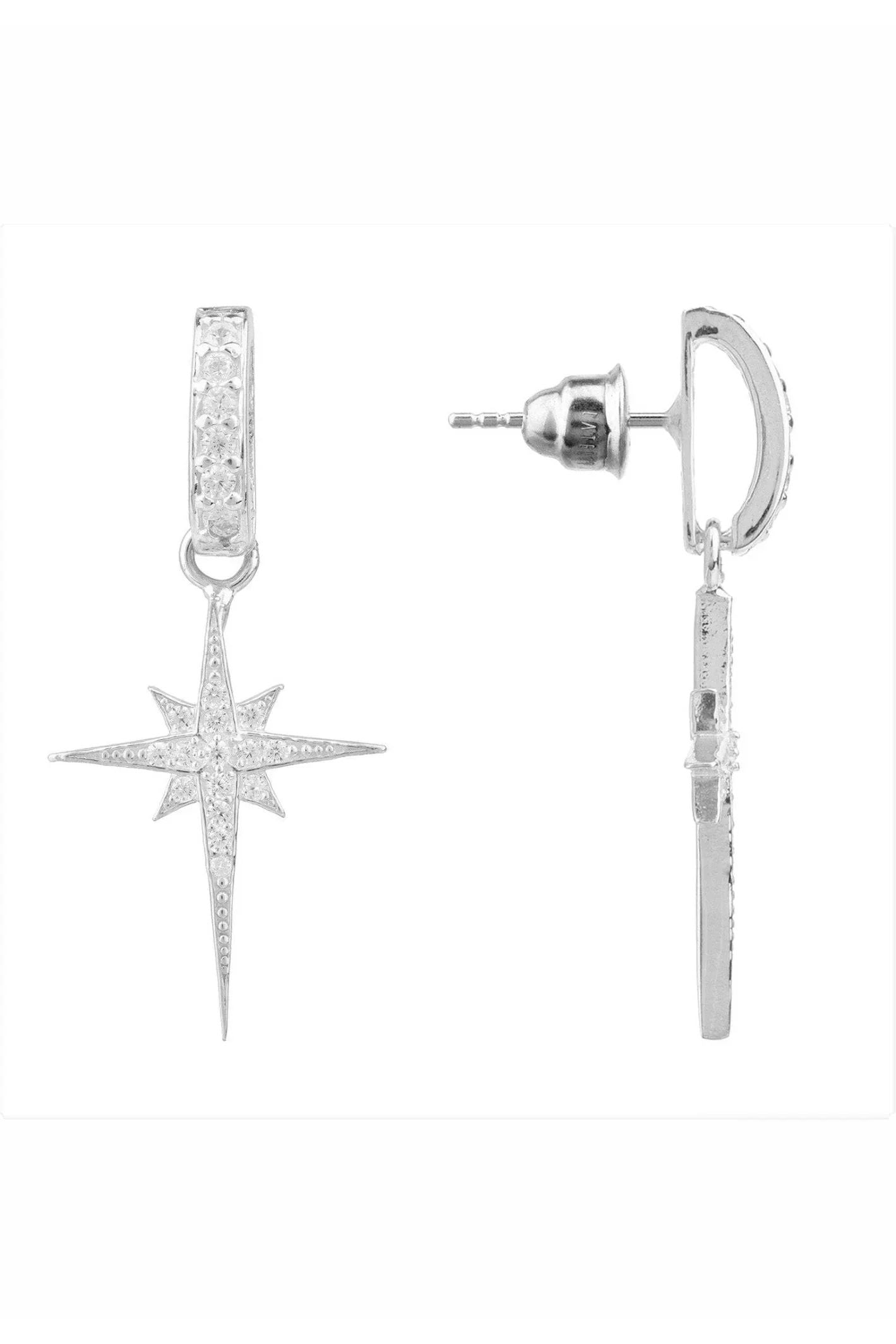North Star Burst Small Drop Earrings Silver - LATELITA Earrings