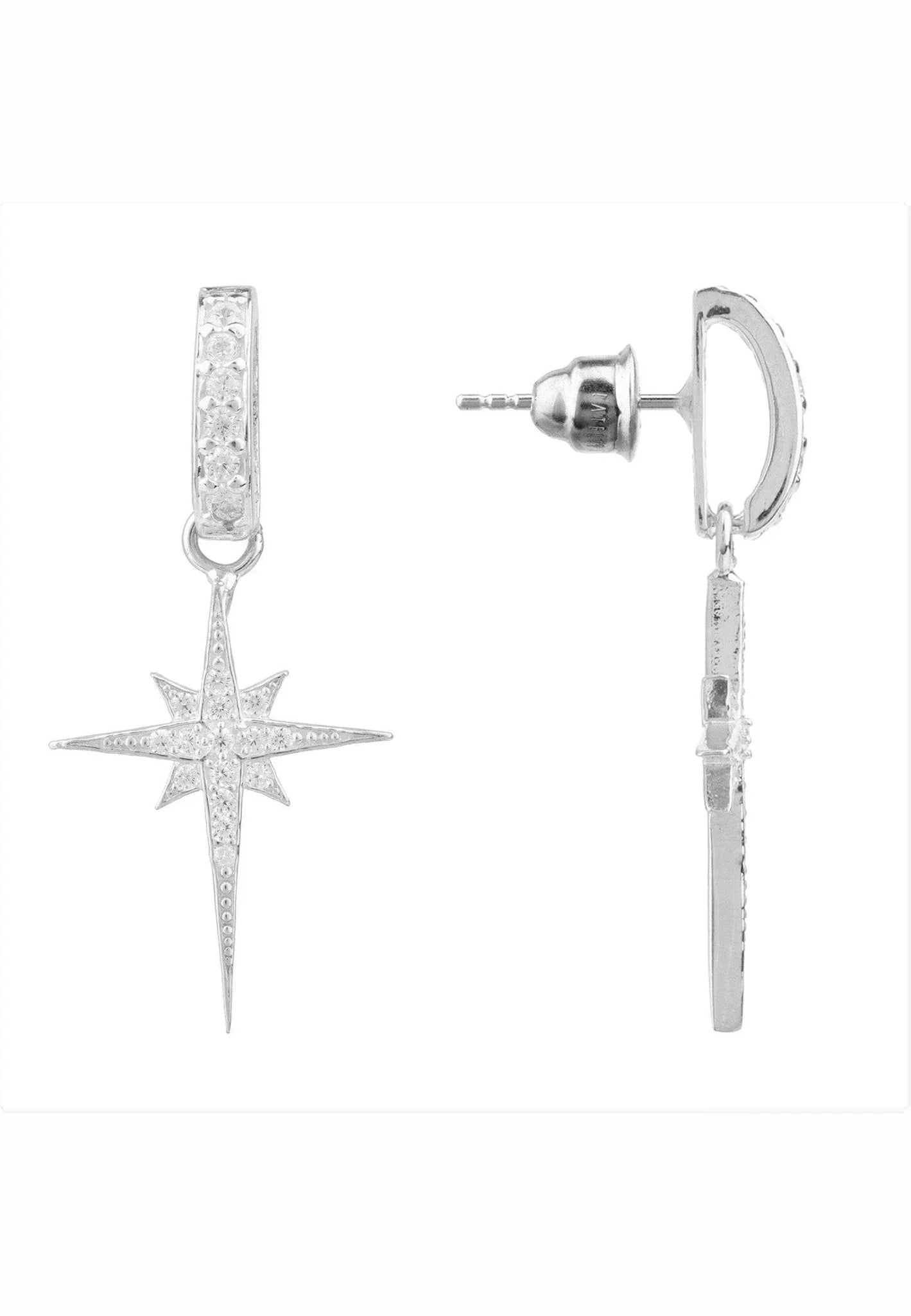 North Star Burst Small Drop Earrings Silver - LATELITA Earrings