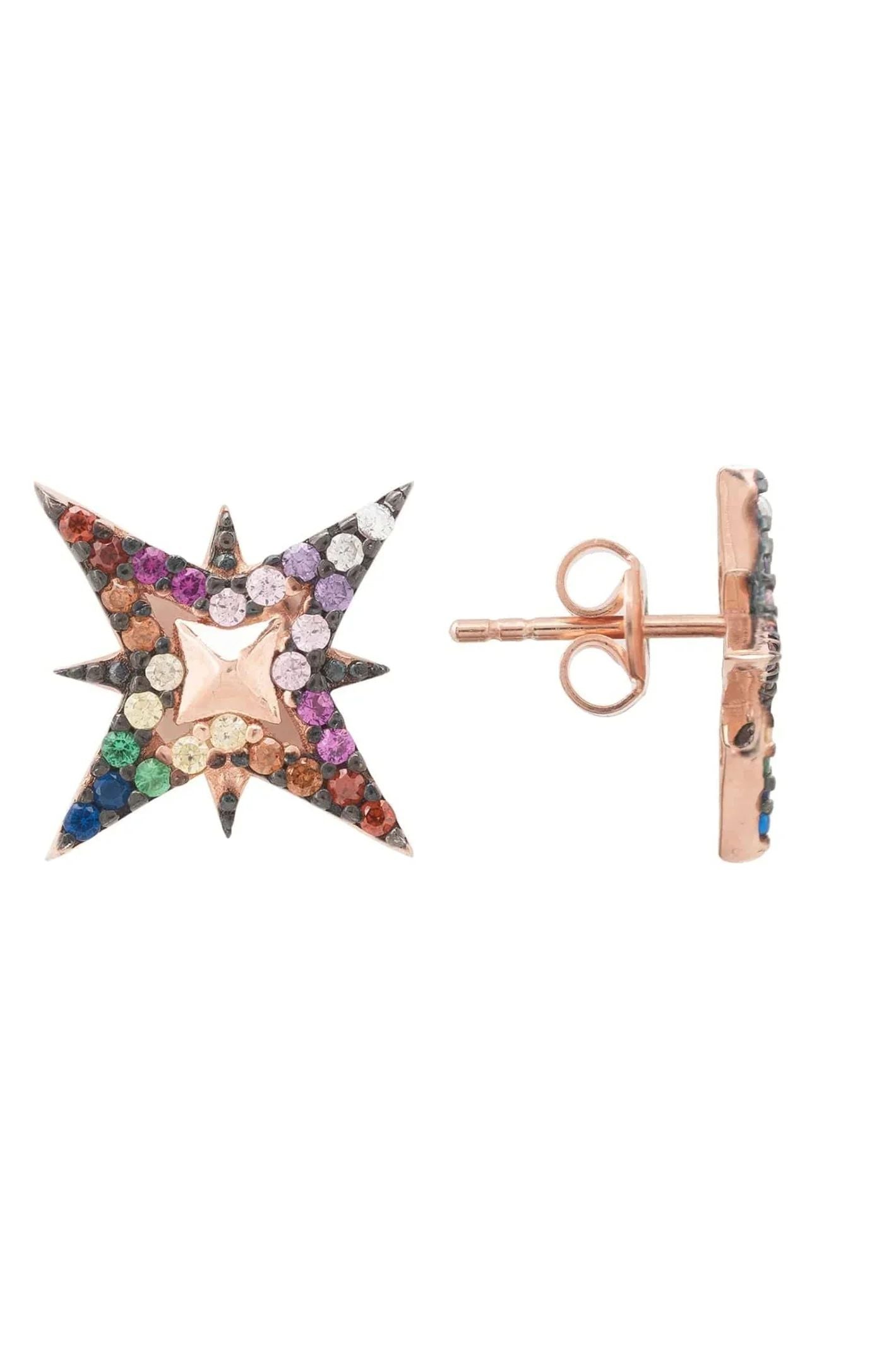 North Star Rainbow Stud Earrings Rosegold - LATELITA Earrings