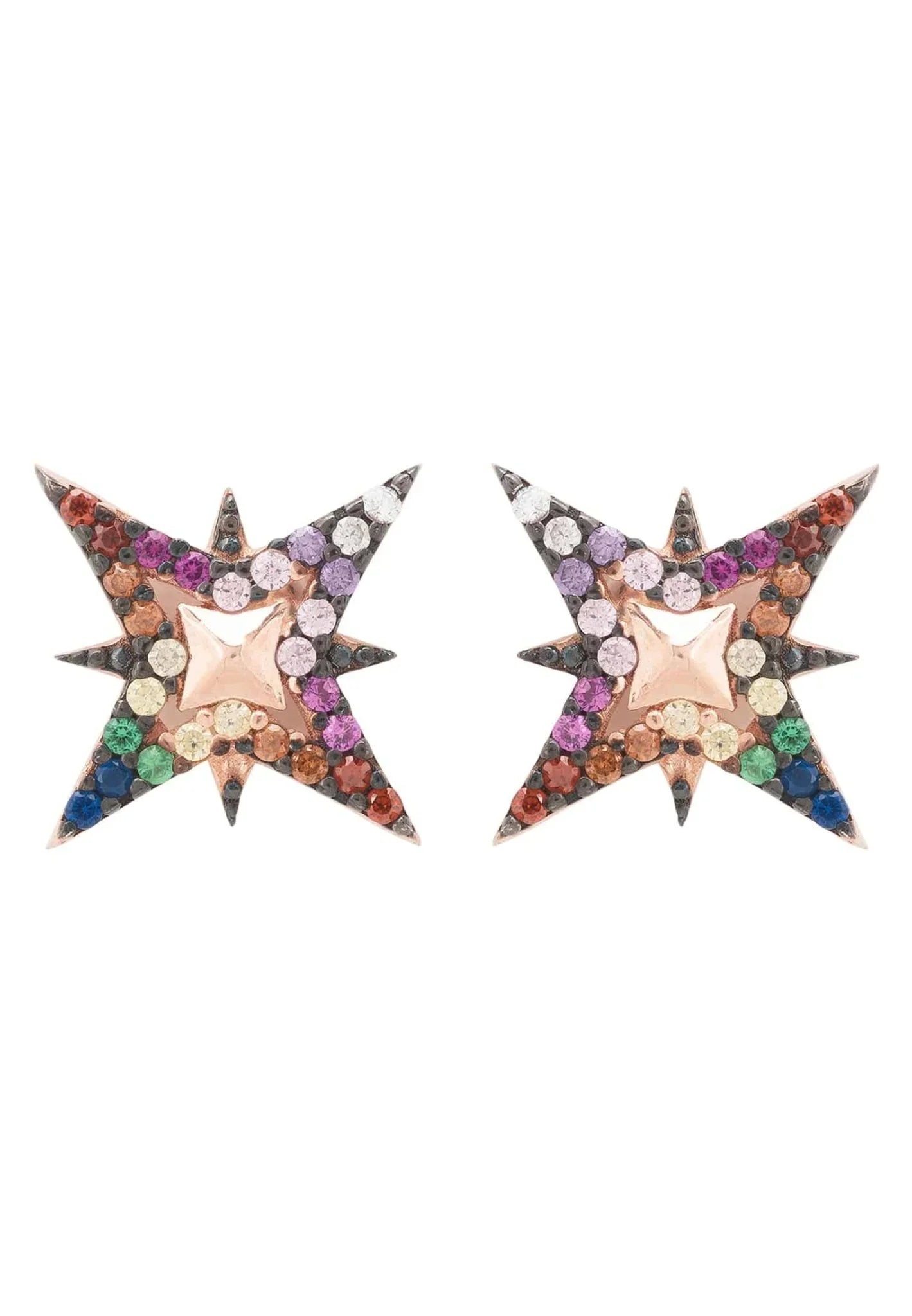 North Star Rainbow Stud Earrings Rosegold - LATELITA Earrings