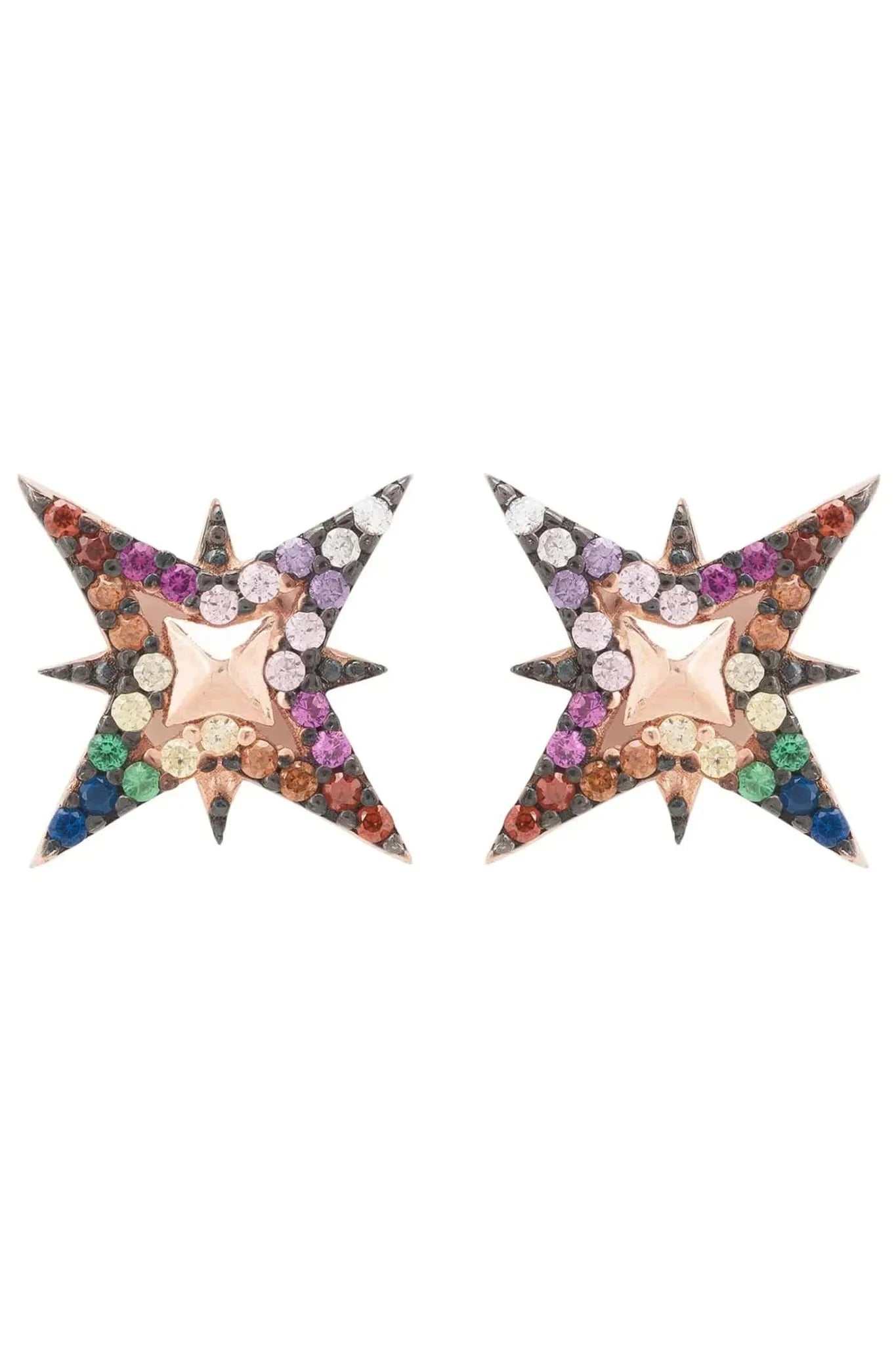 North Star Rainbow Stud Earrings Rosegold - LATELITA Earrings