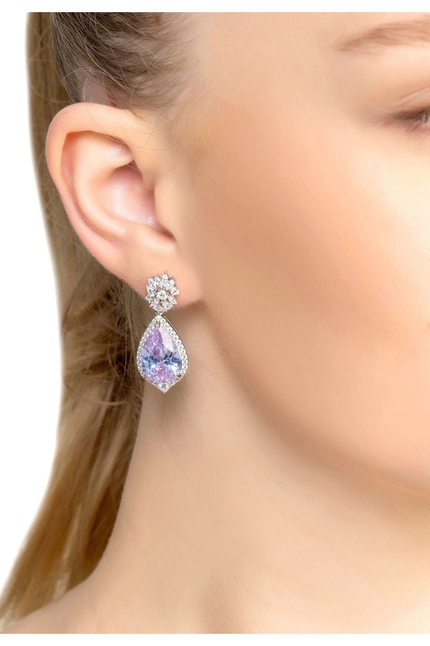 Olivia Teardrop Crystal Drop Earrings Tanzanite Blue Silver - LATELITA Earrings