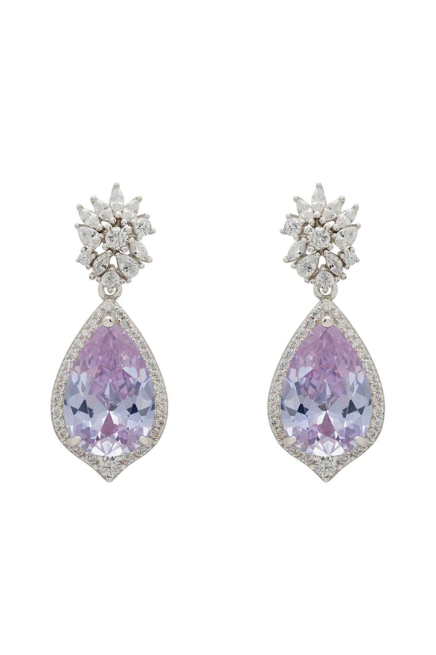 Olivia Teardrop Crystal Drop Earrings Tanzanite Blue Silver - LATELITA Earrings