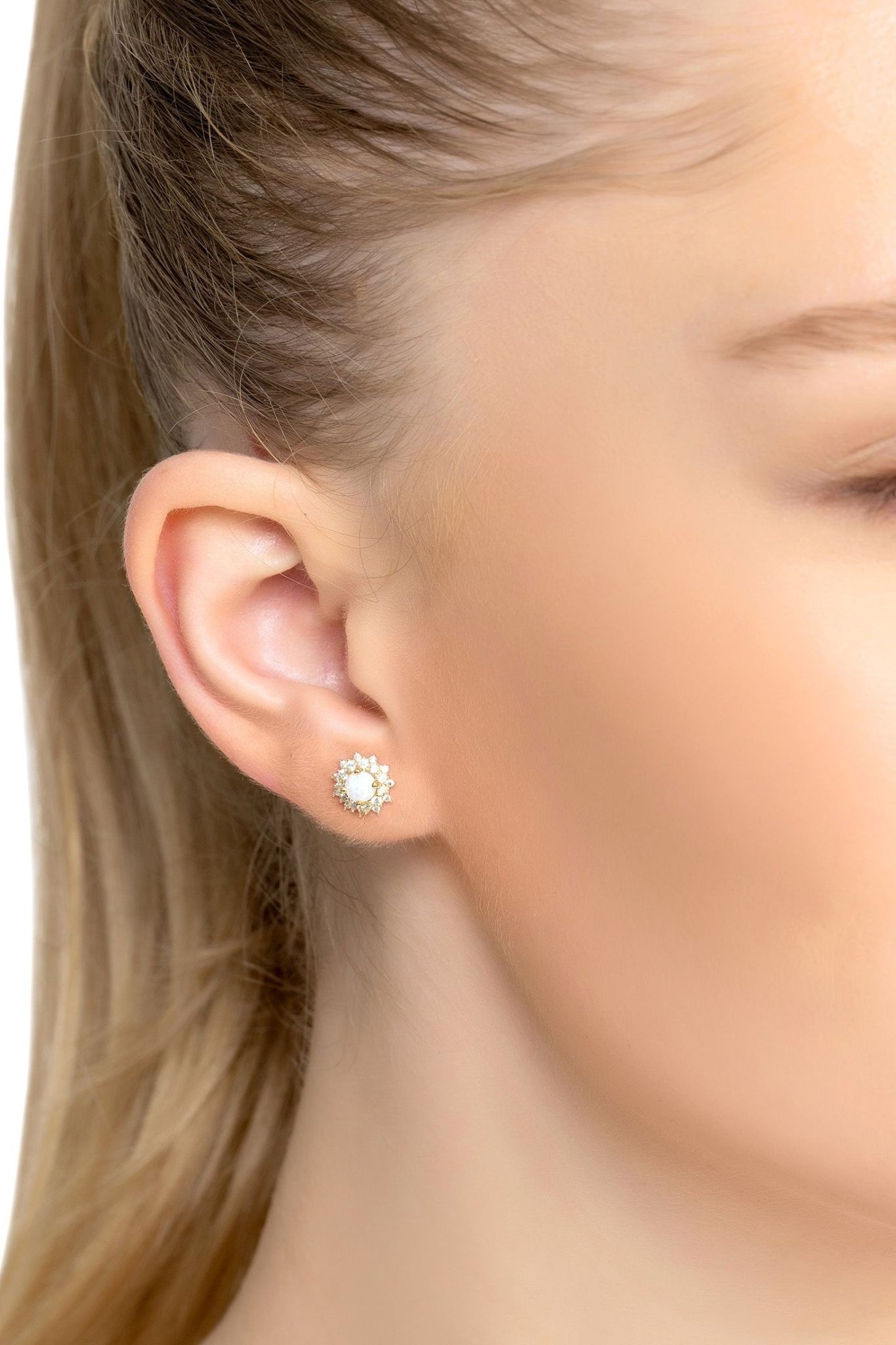 Opal And Flower Stud Earrings Gold - LATELITA Earrings