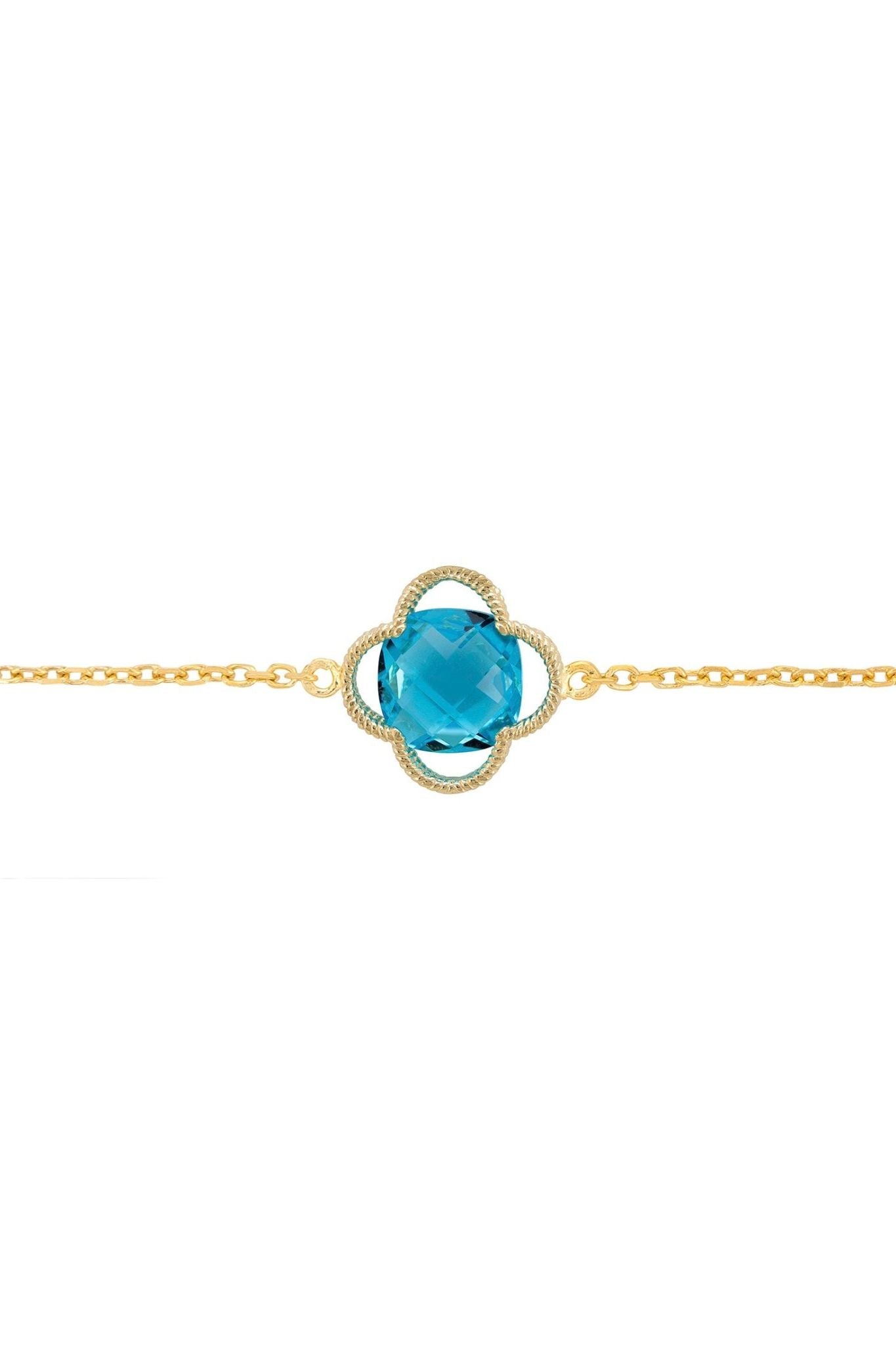 Open Clover Flower Gemstone Bracelet Gold Blue Topaz - LATELITA Bracelets