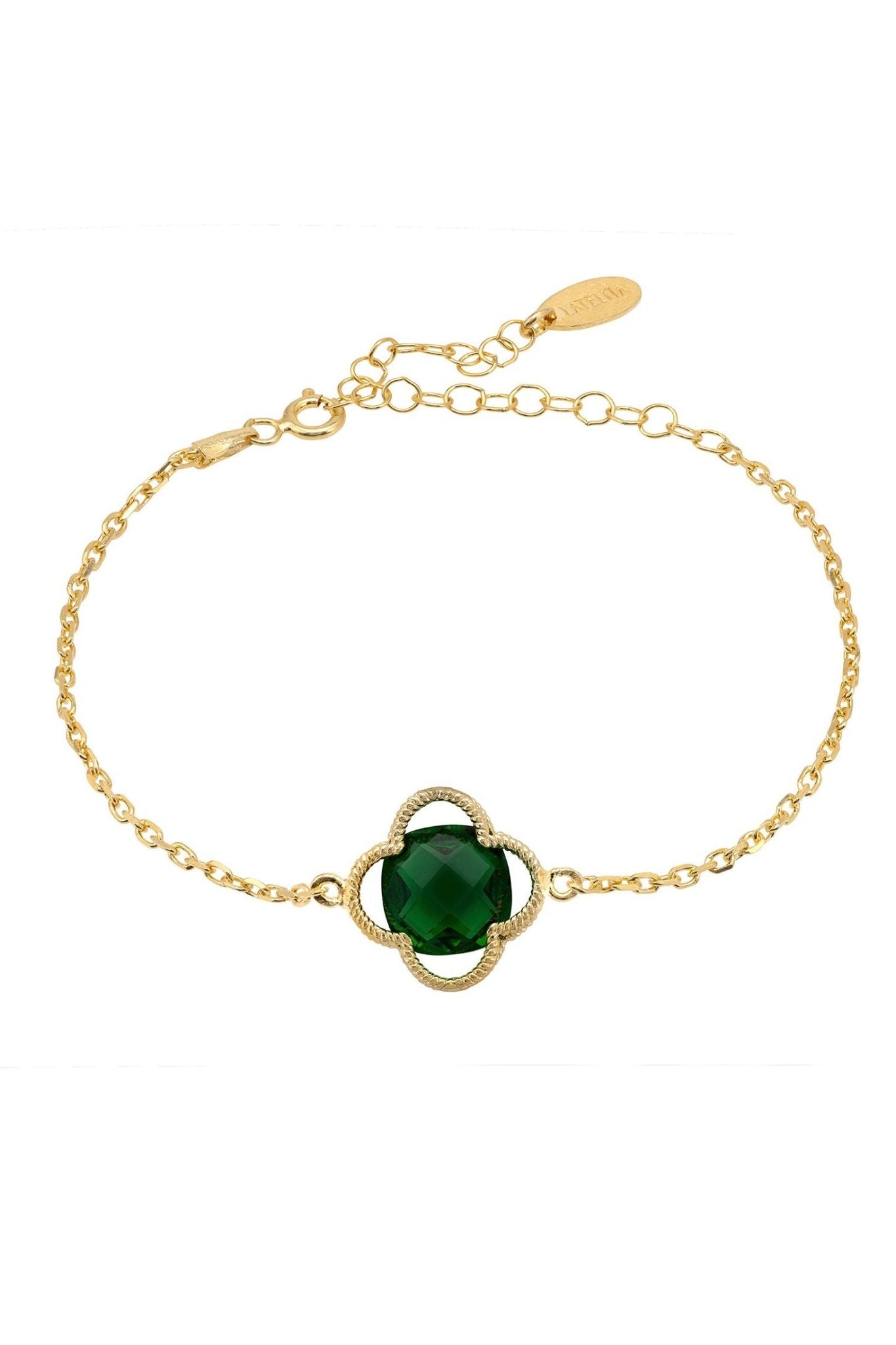 Open Clover Flower Gemstone Bracelet Gold Emerald - LATELITA Bracelets