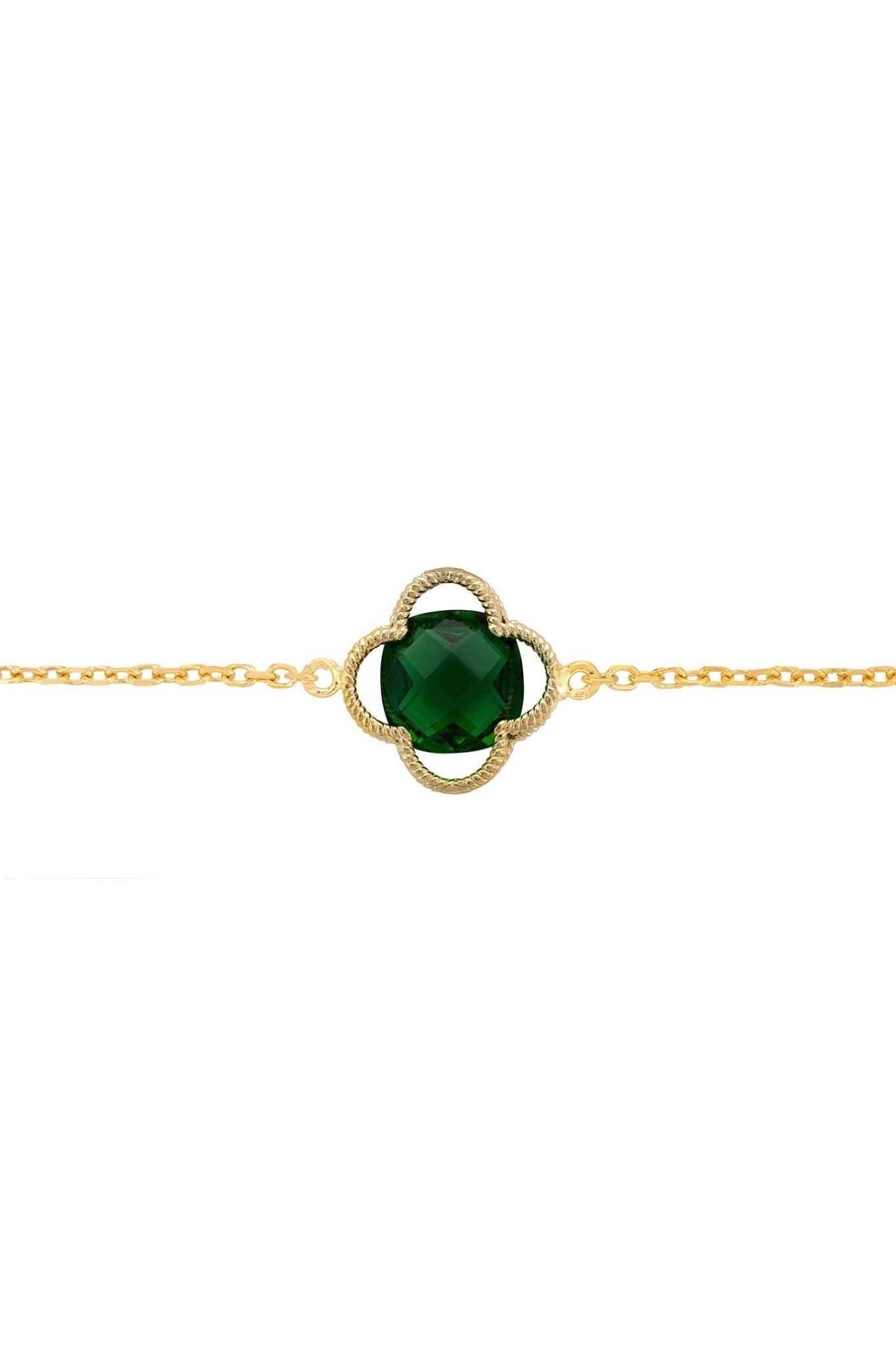 Open Clover Flower Gemstone Bracelet Gold Emerald - LATELITA Bracelets