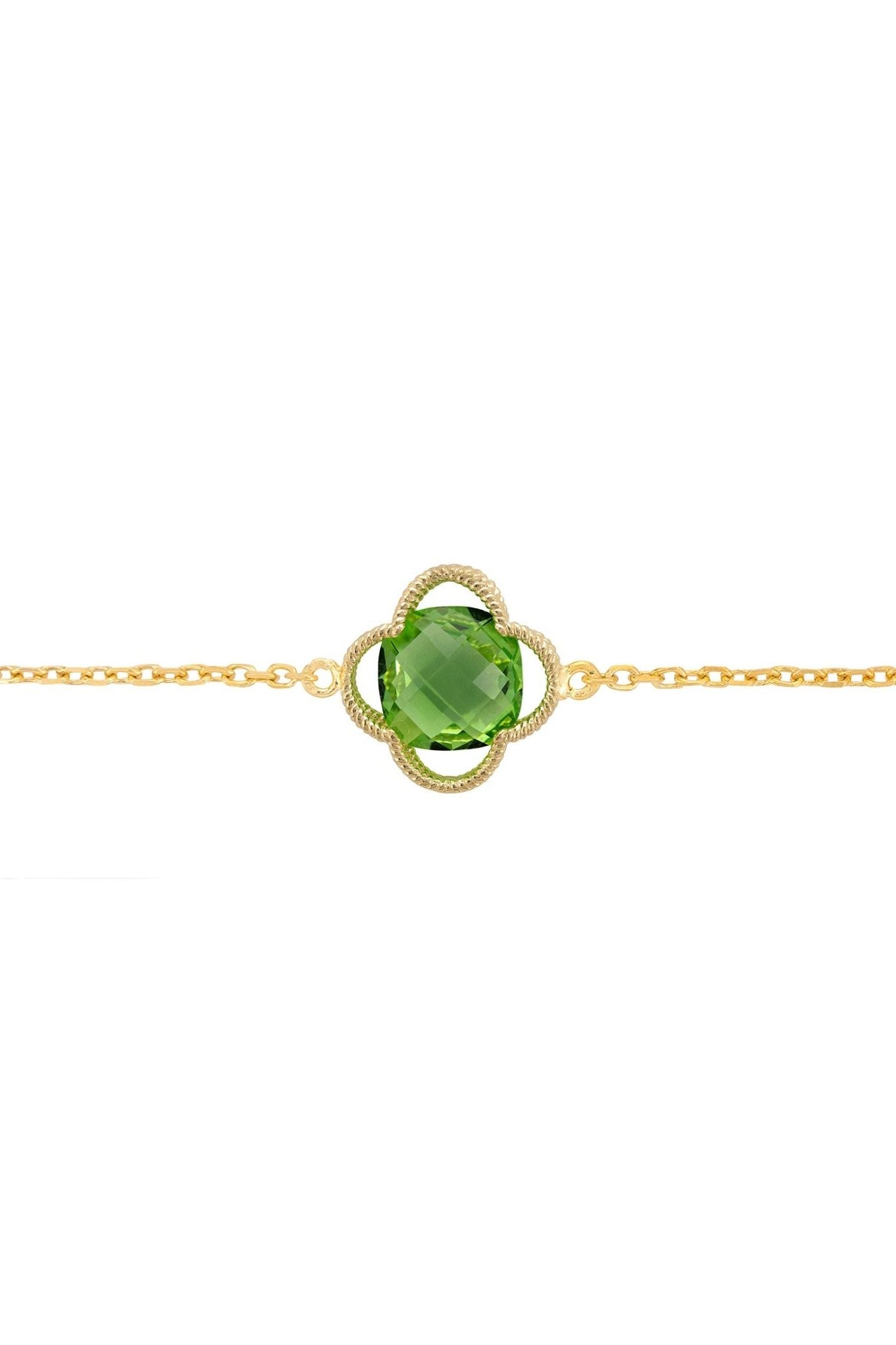 Open Clover Flower Gemstone Bracelet Gold Peridot - LATELITA Bracelets