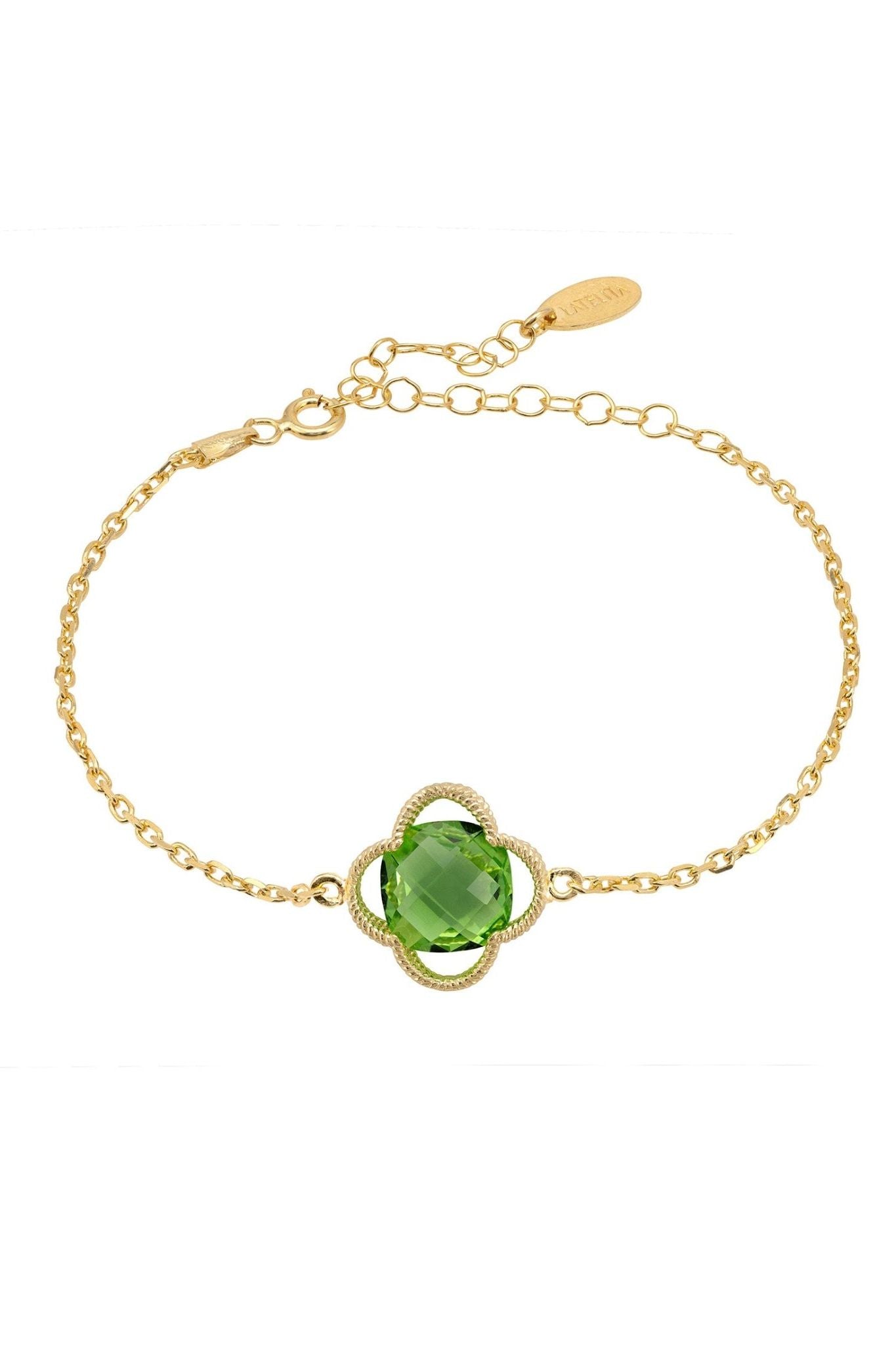 Open Clover Flower Gemstone Bracelet Gold Peridot - LATELITA Bracelets