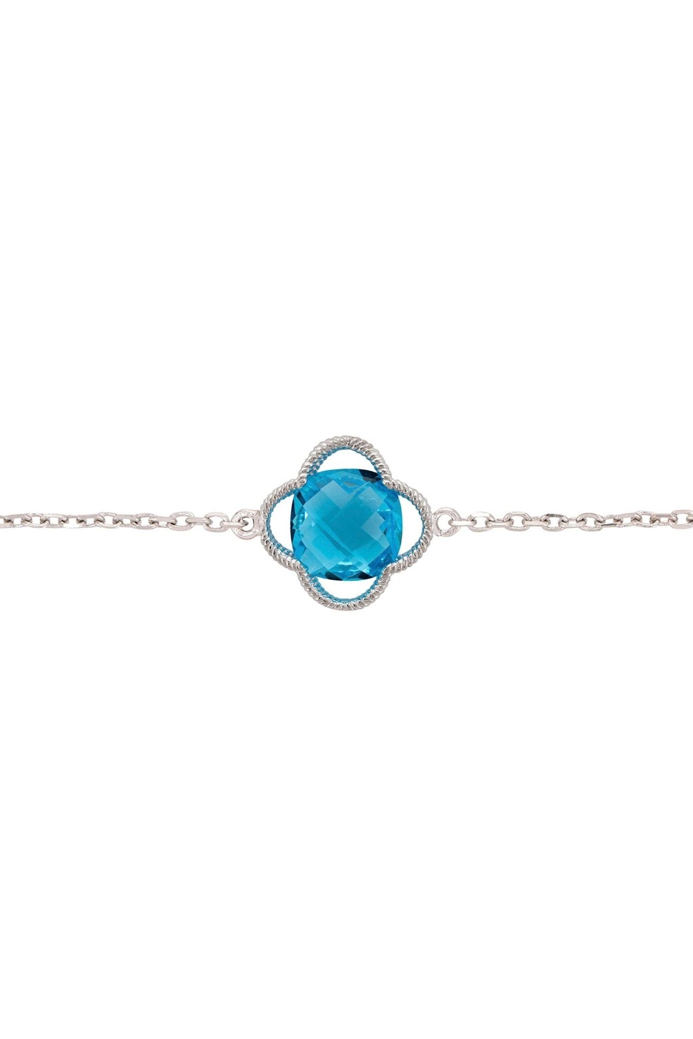 Open Clover Flower Gemstone Bracelet Silver Blue Topaz - LATELITA Bracelets