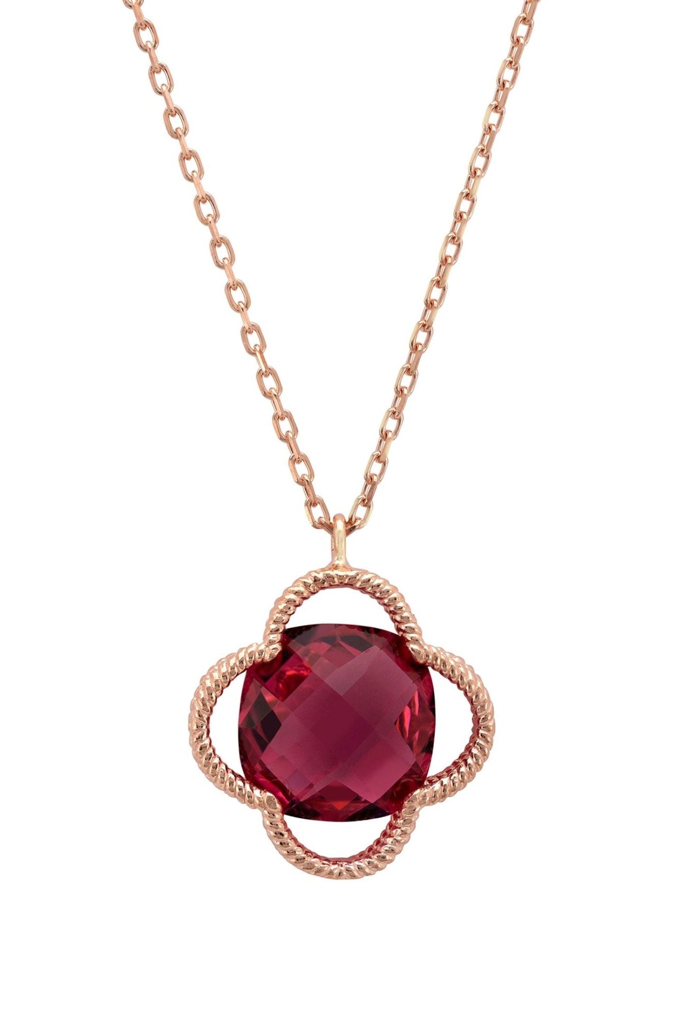 Open Clover Flower Gemstone Necklace Rosegold Pink Tourmaline - LATELITA Necklaces