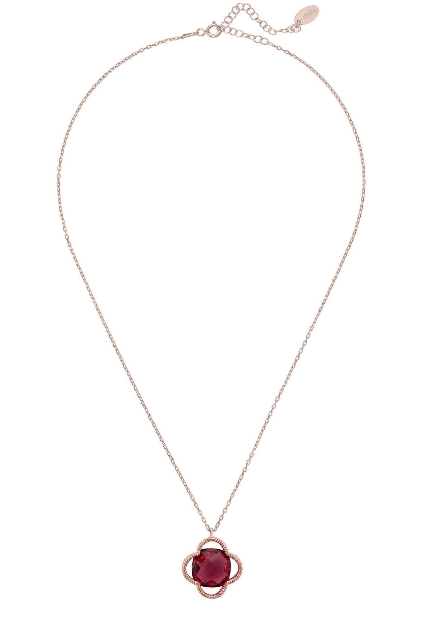 Open Clover Flower Gemstone Necklace Rosegold Pink Tourmaline - LATELITA Necklaces