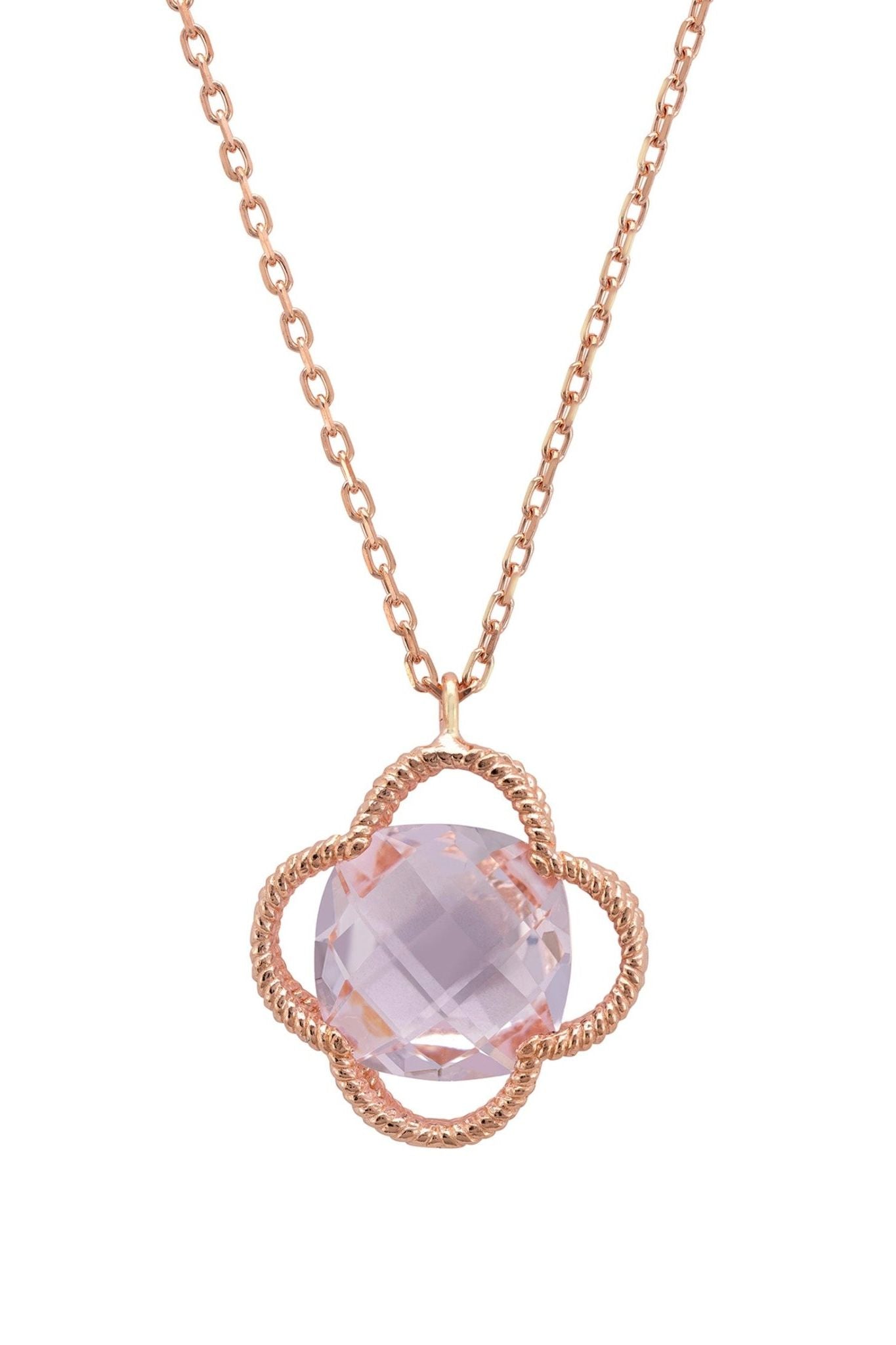 Open Clover Flower Gemstone Necklace Rosegold Rose Quartz - LATELITA Necklaces
