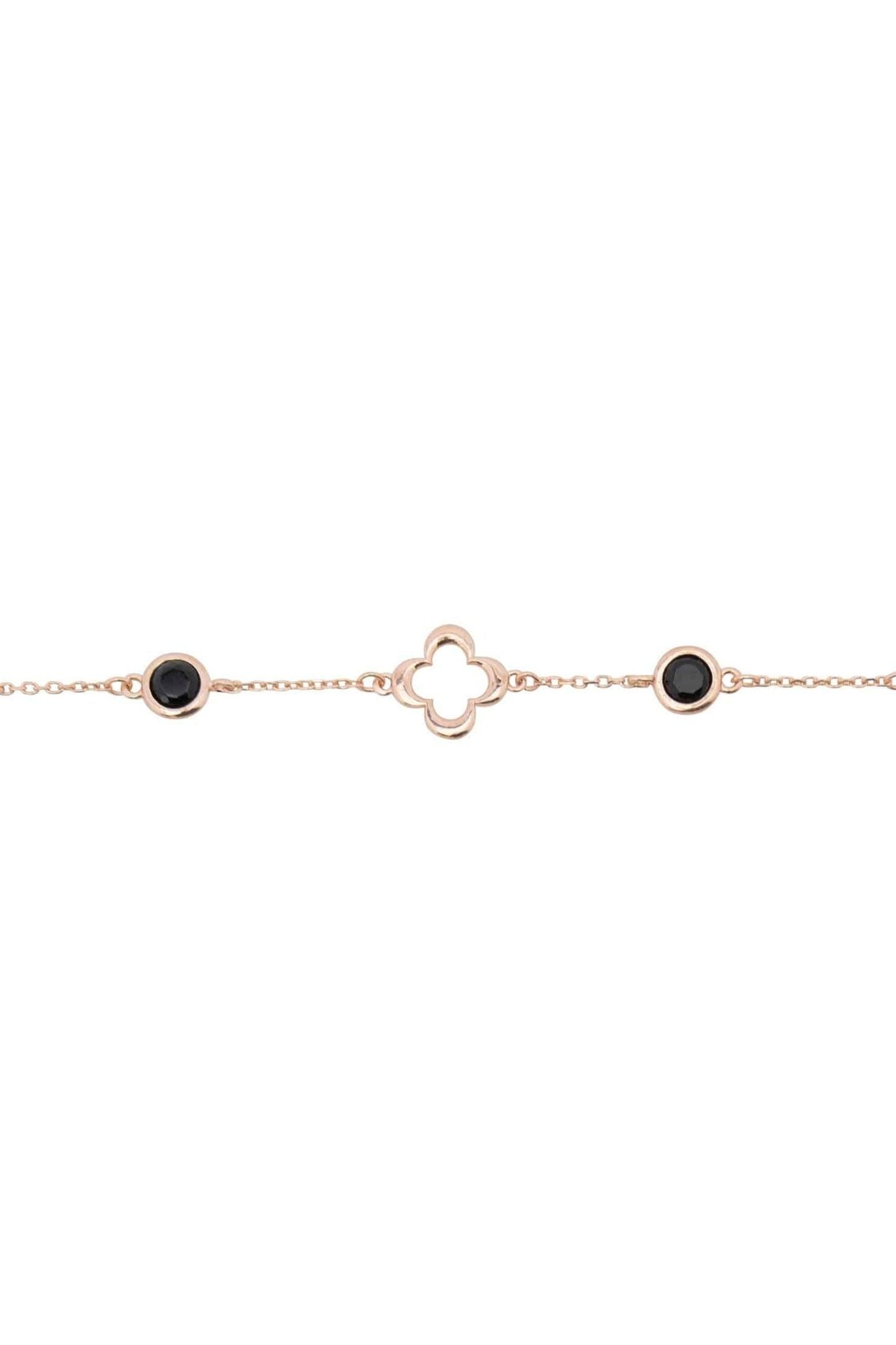 Open Clover Gemstone Bracelet Rosegold Black Onyx - LATELITA Bracelets
