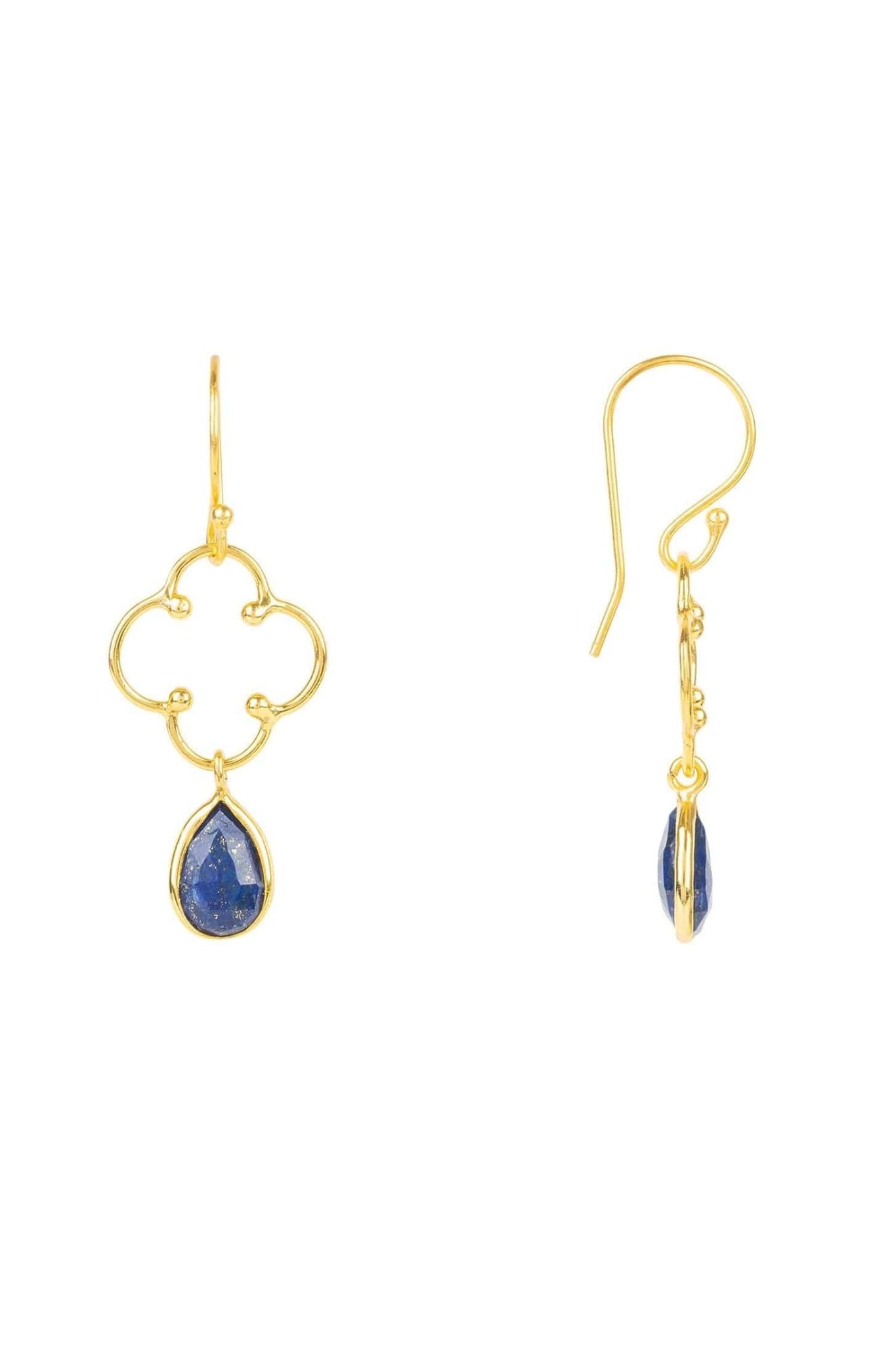Open Clover Gemstone Drop Earrings Gold Lapis Lazuli - LATELITA Earrings