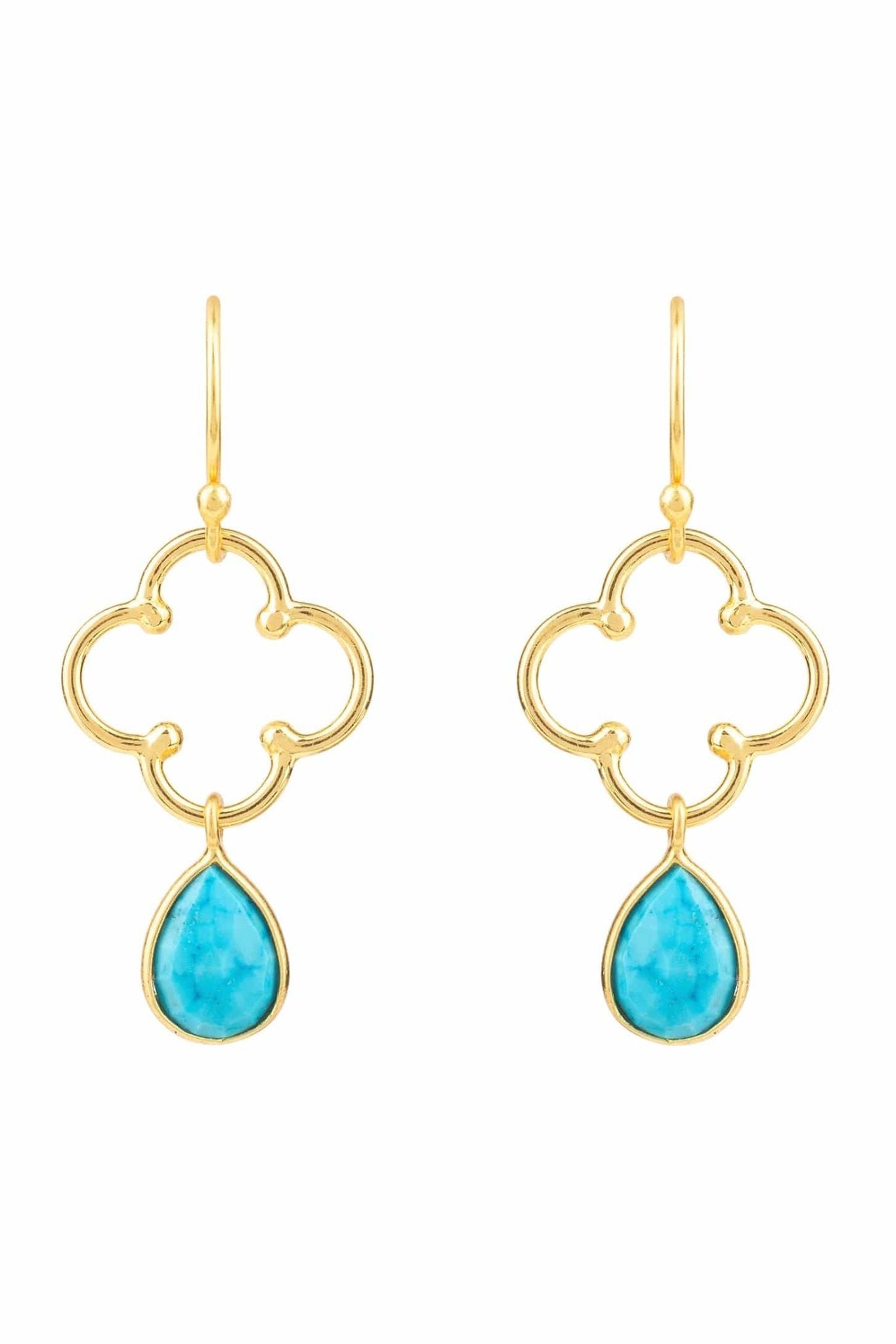 Open Clover Gemstone Drop Earrings Gold Turquoise - LATELITA Earrings