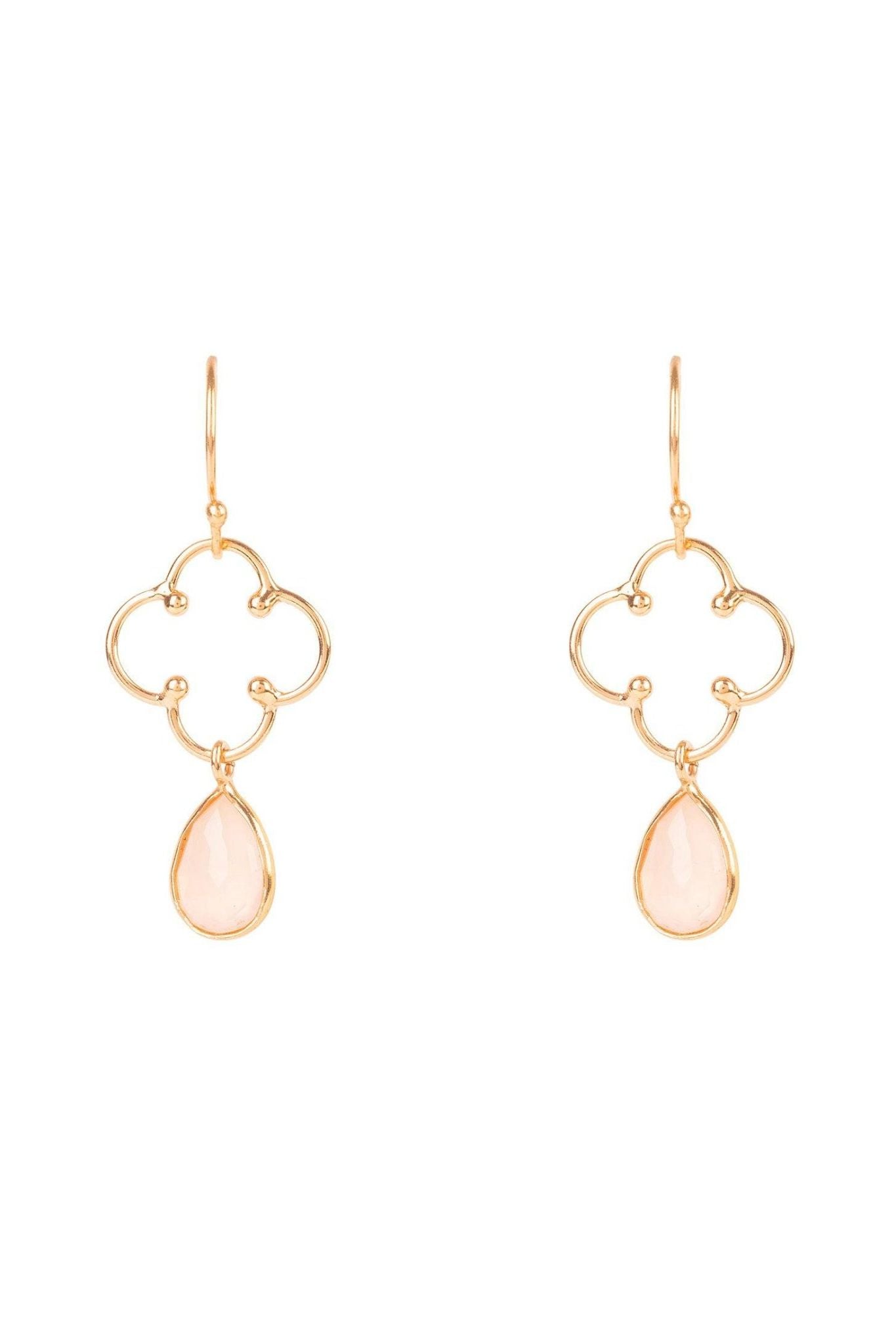 Open Clover Gemstone Drop Earrings Rosegold Rose Quartz - LATELITA Earrings