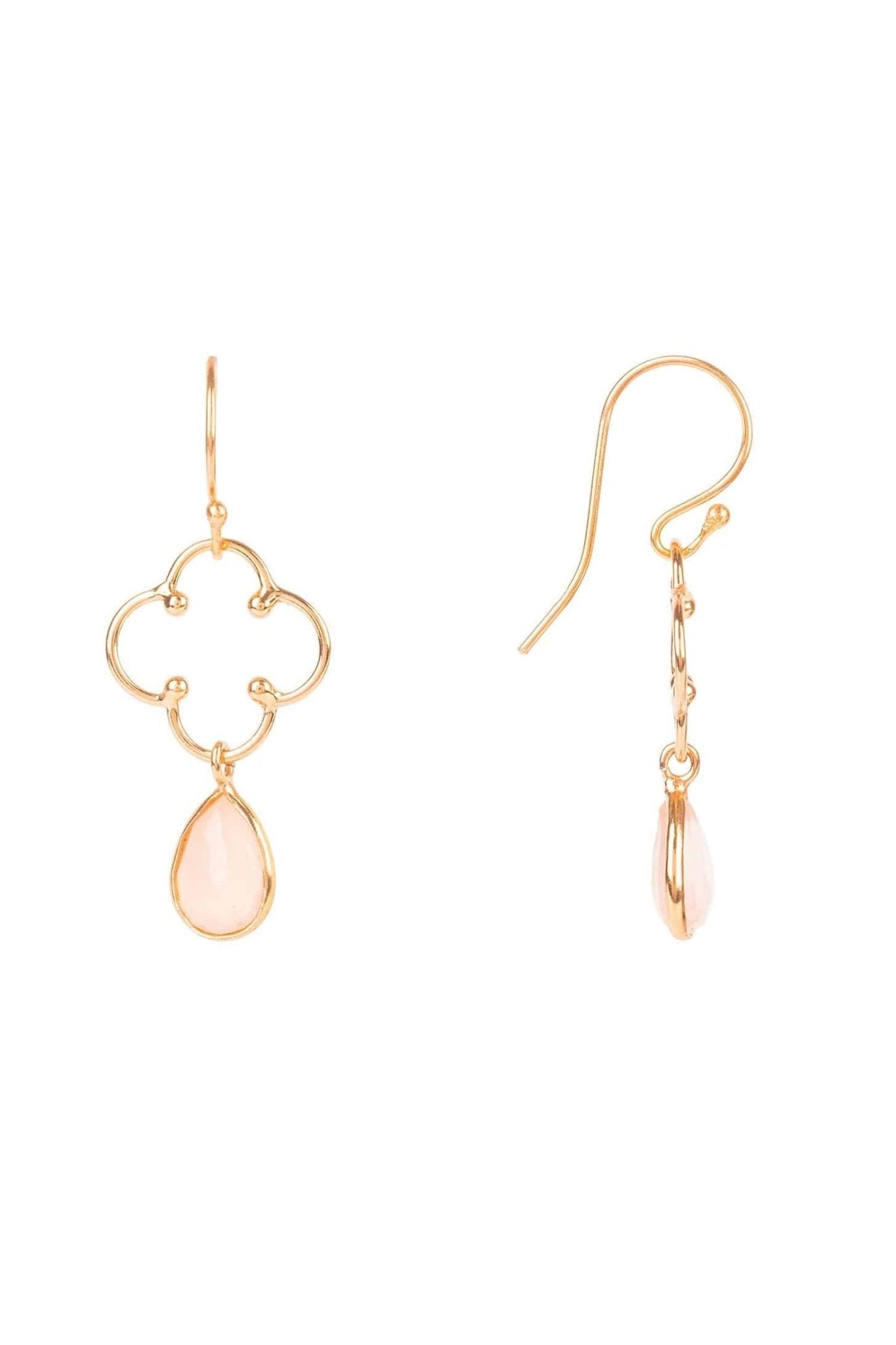 Open Clover Gemstone Drop Earrings Rosegold Rose Quartz - LATELITA Earrings