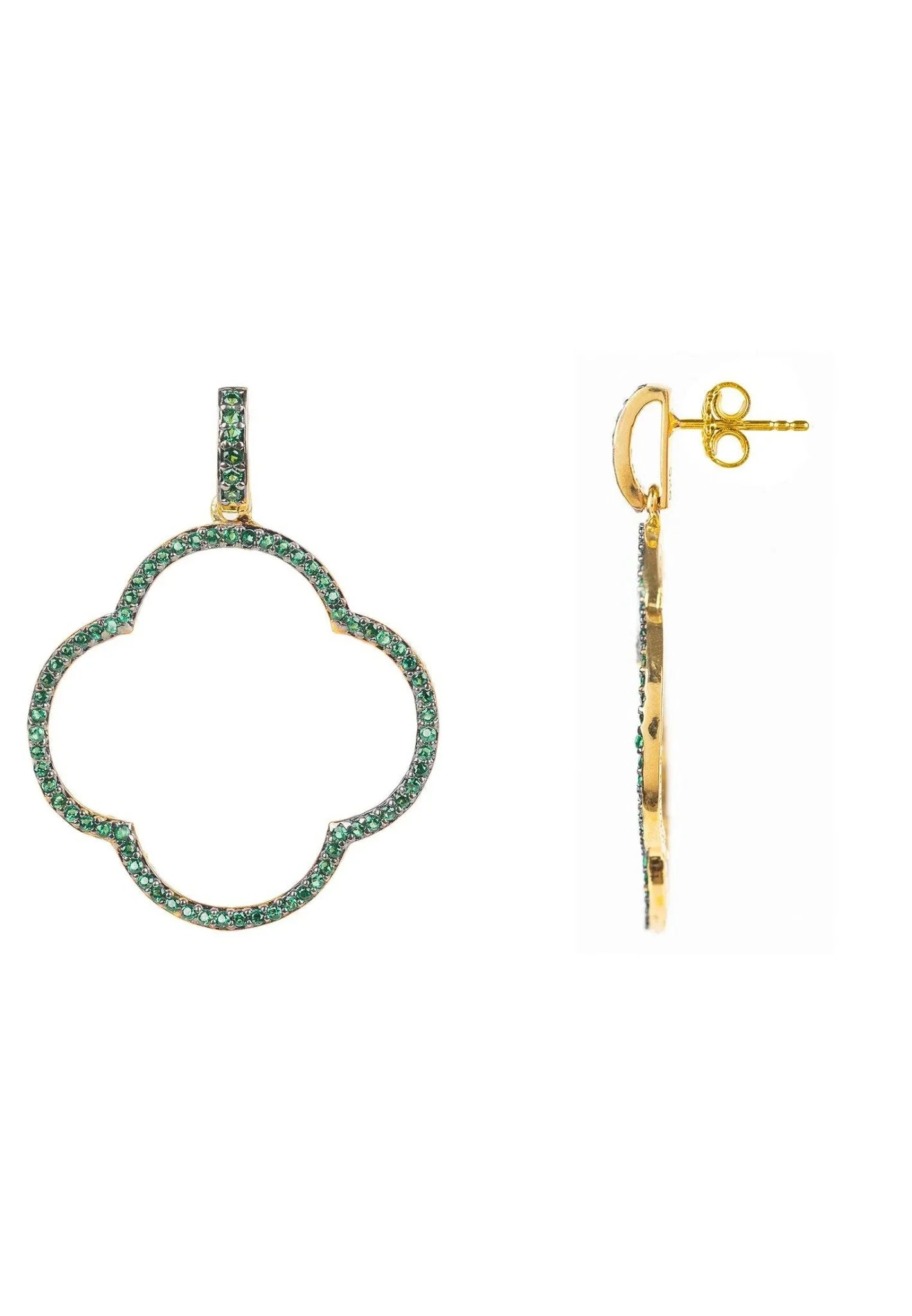 Open Clover Large Drop Earrings Green Gold - LATELITA Earrings
