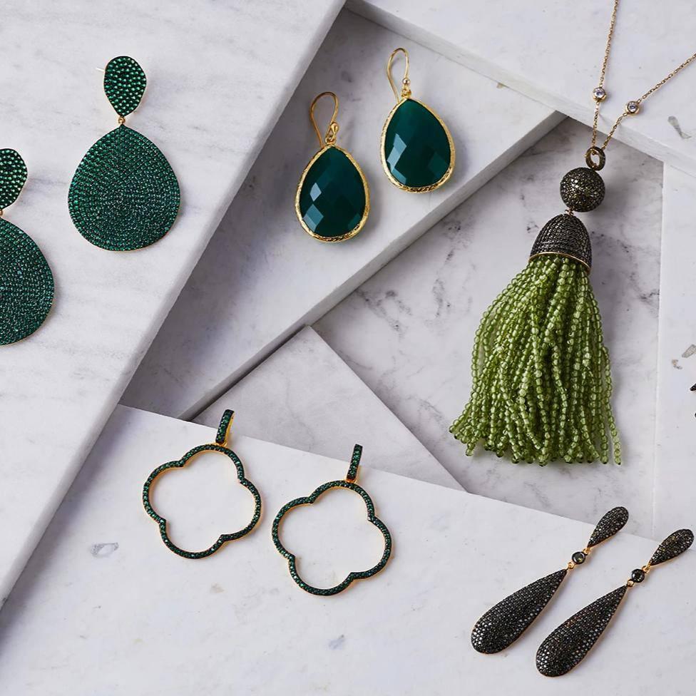 Open Clover Large Drop Earrings Green Gold - LATELITA Earrings