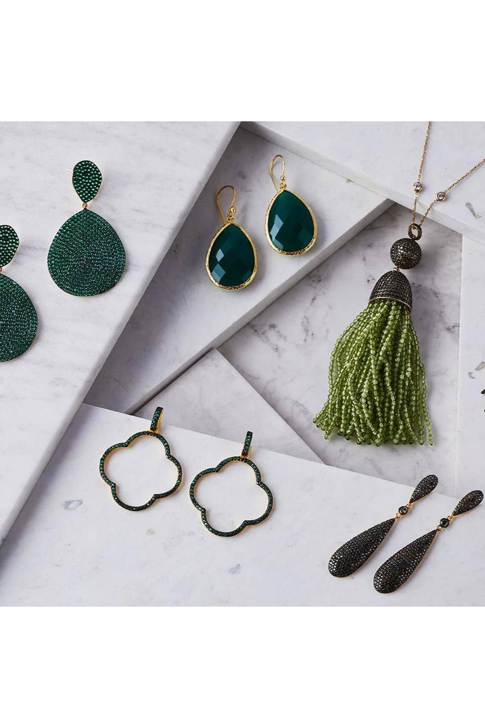 Open Clover Large Drop Earrings Green Gold - LATELITA Earrings