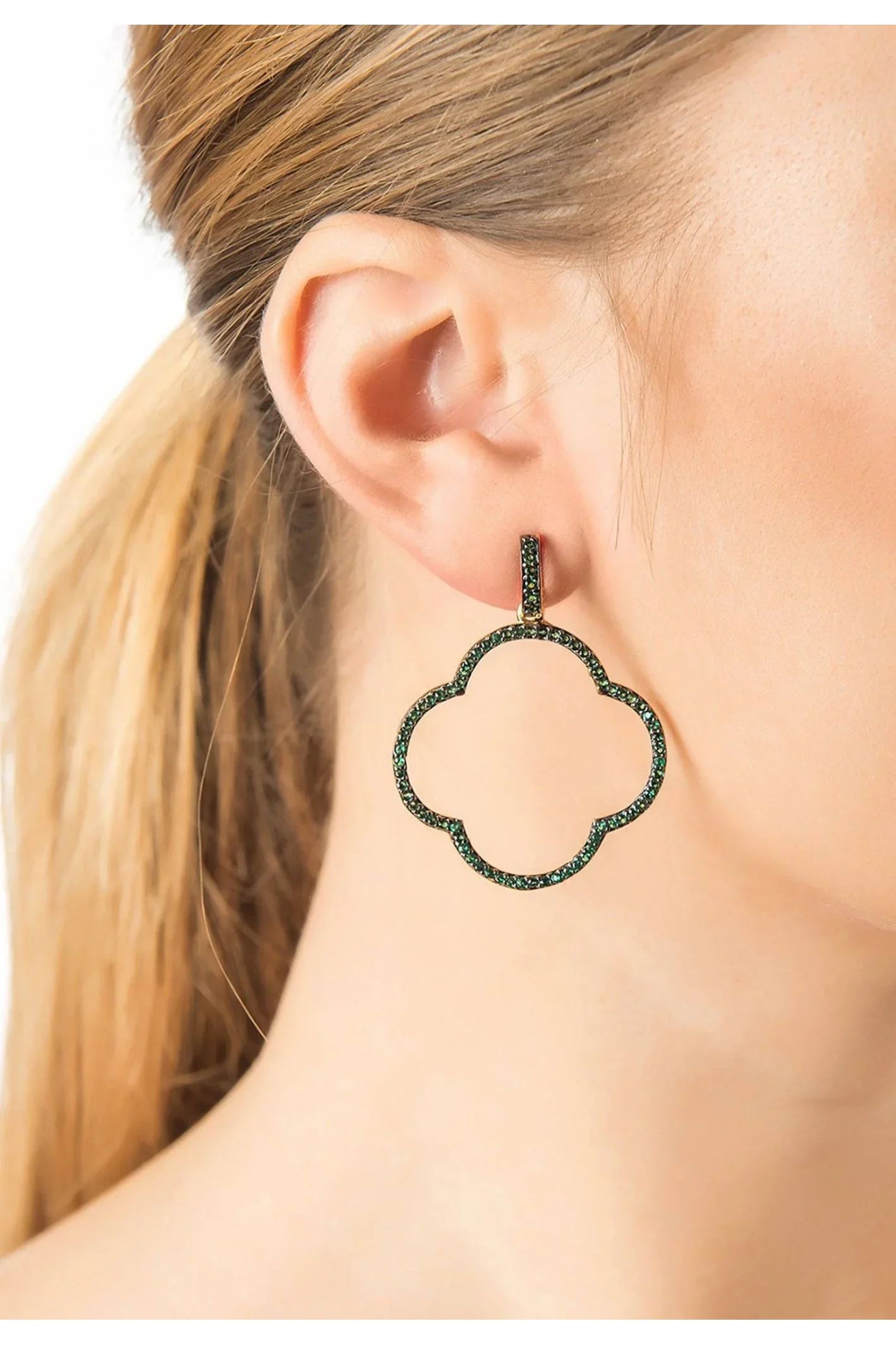 Open Clover Large Drop Earrings Green Gold - LATELITA Earrings