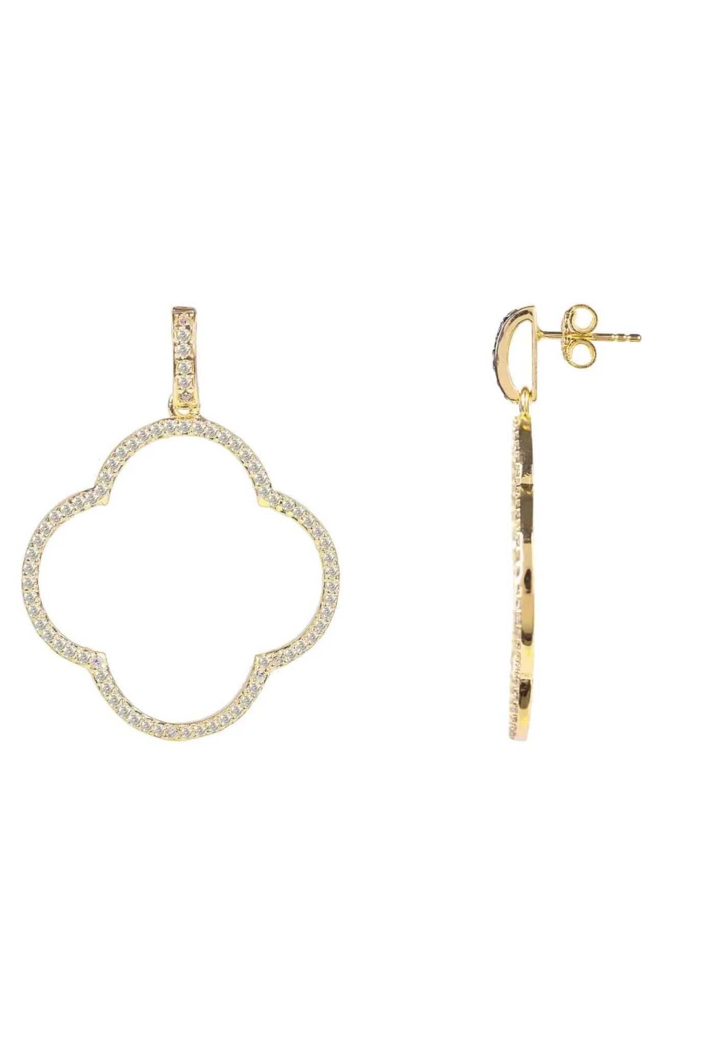 Open Clover Large Drop Earrings White Cz Gold - LATELITA Earrings