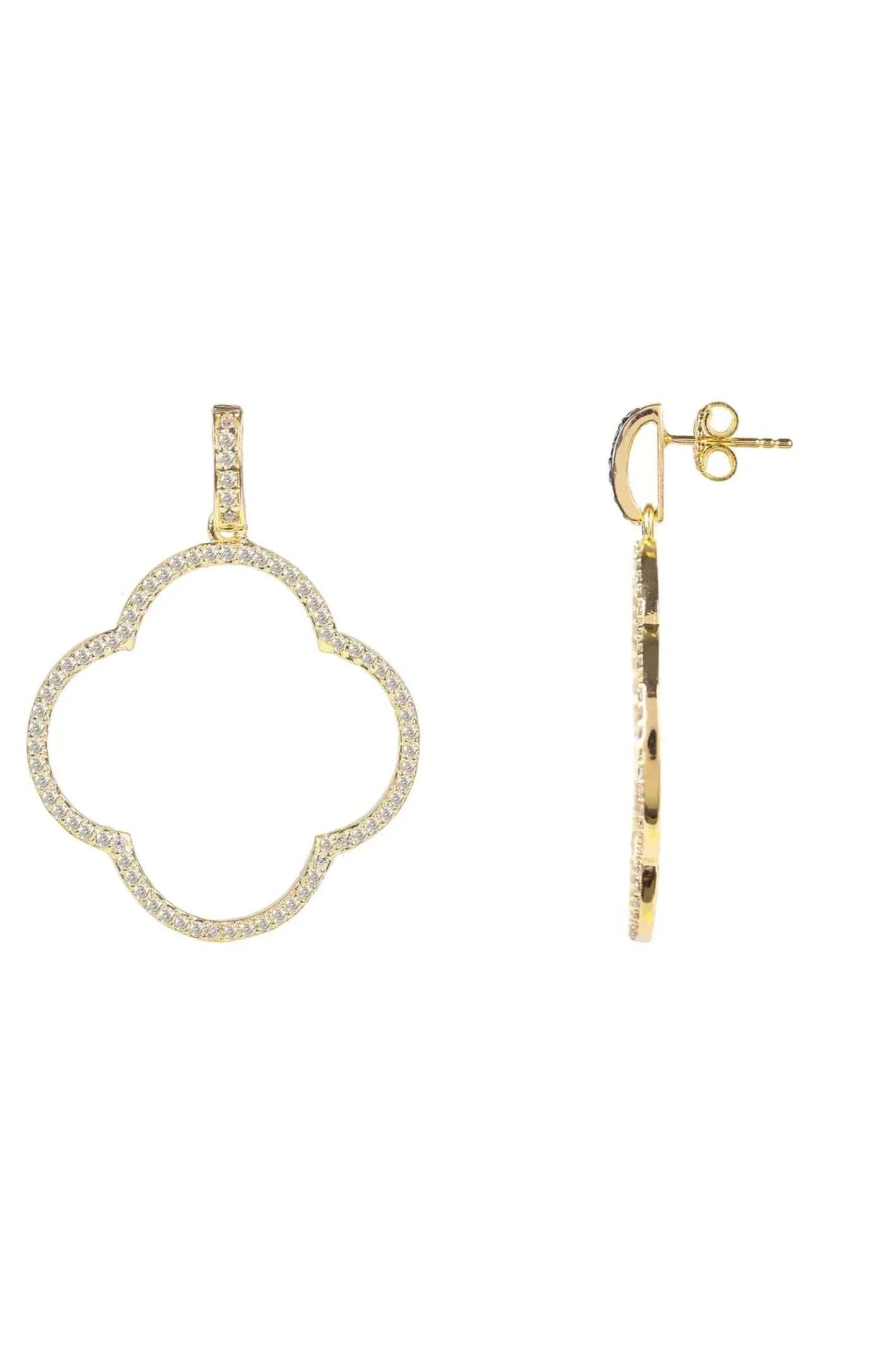 Open Clover Large Drop Earrings White Cz Gold - LATELITA Earrings