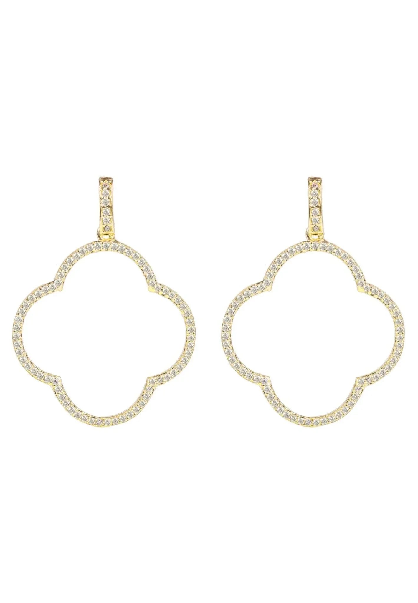 Open Clover Large Drop Earrings White Cz Gold - LATELITA Earrings