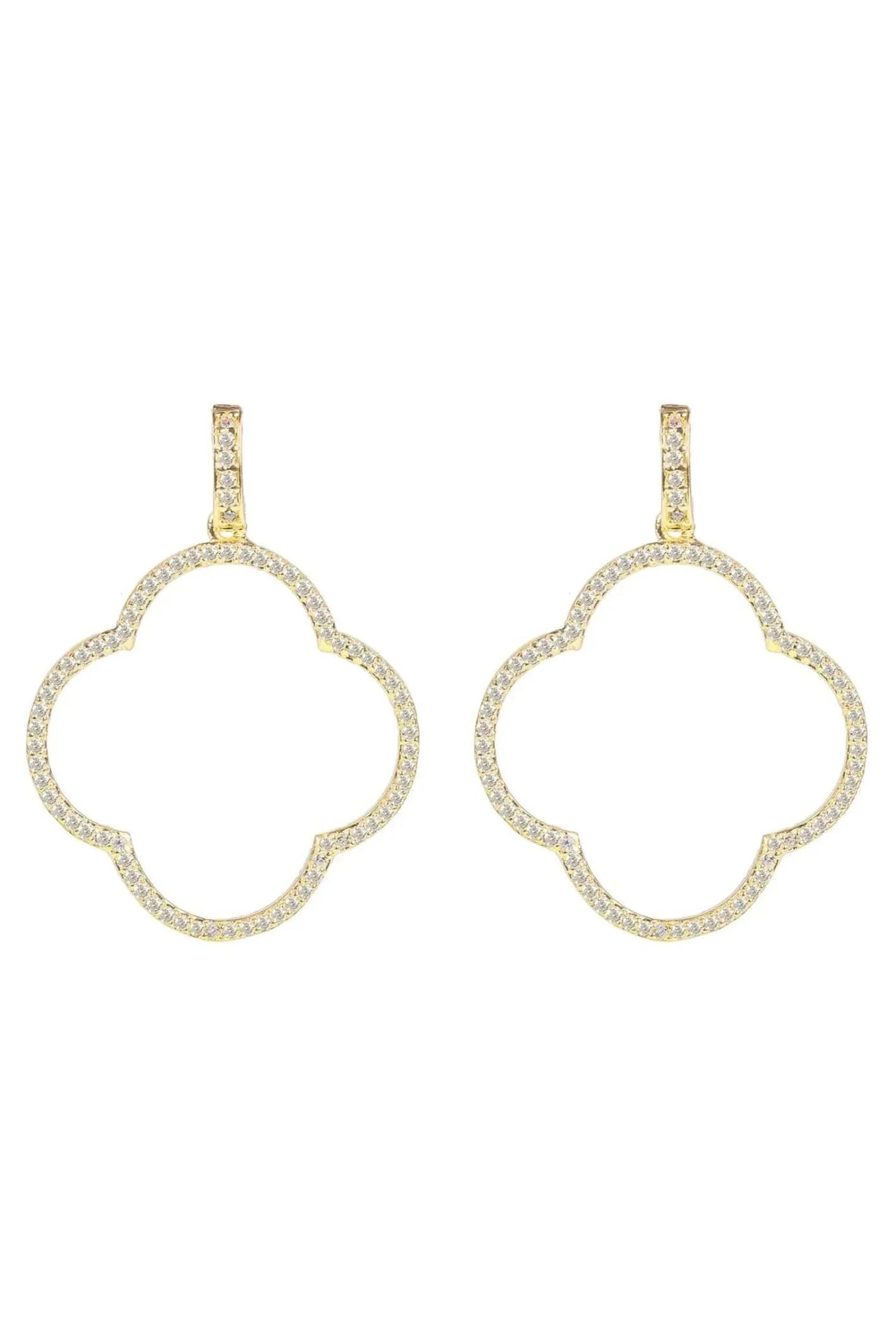 Open Clover Large Drop Earrings White Cz Gold - LATELITA Earrings