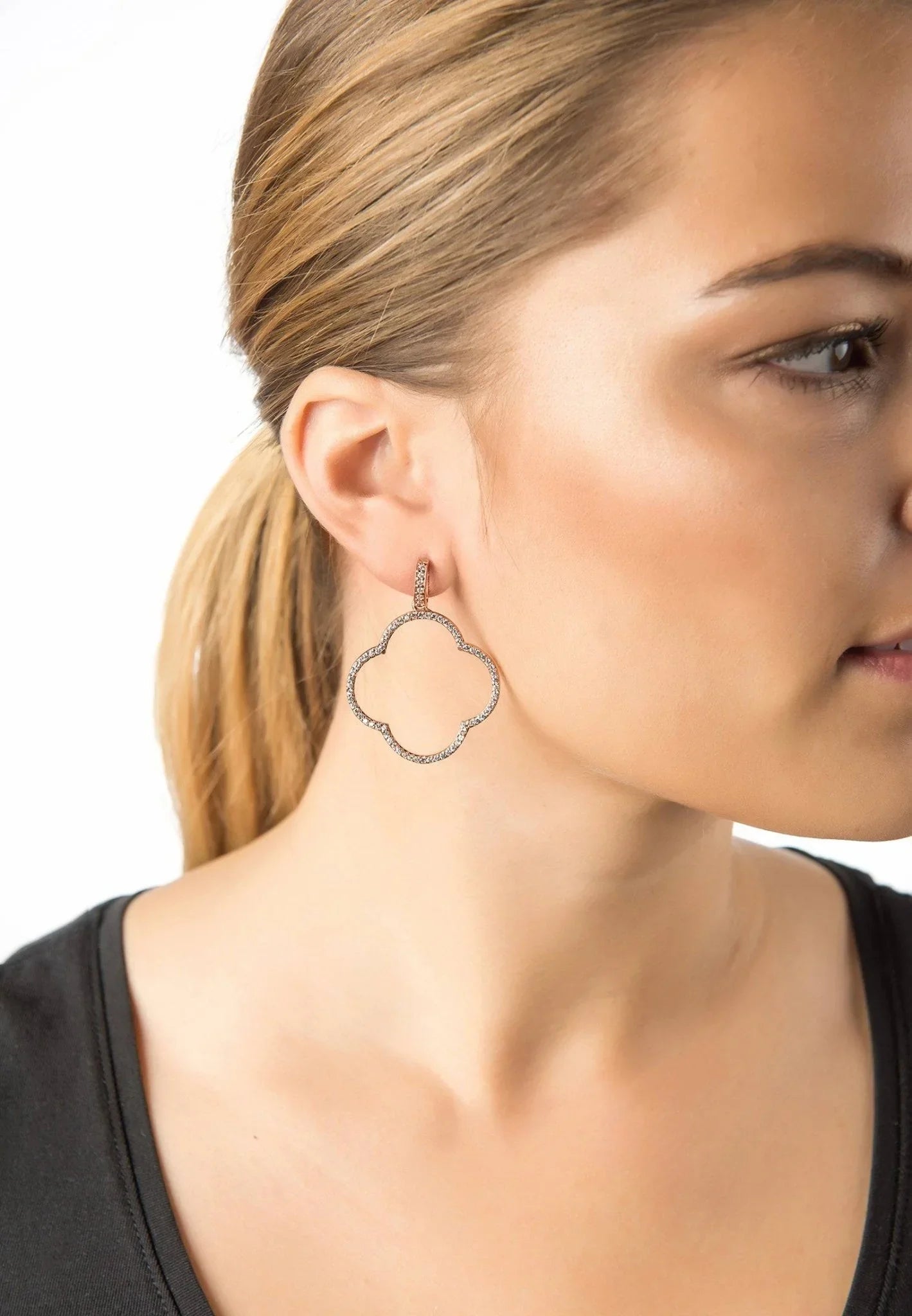 Open Clover Large Drop Earrings White Cz Gold - LATELITA Earrings