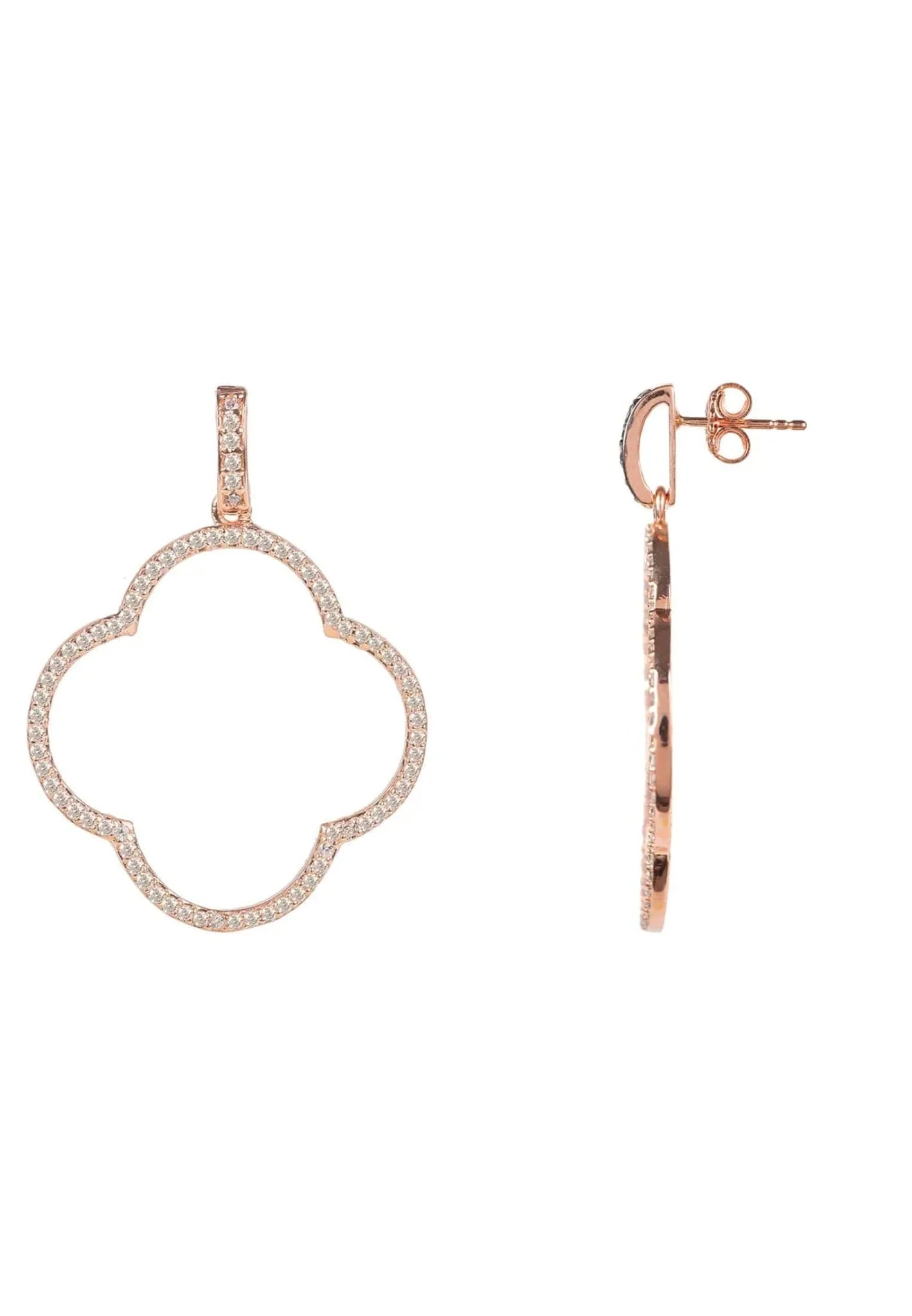 Open Clover Large Drop Earrings White Cz Rosegold - LATELITA Earrings