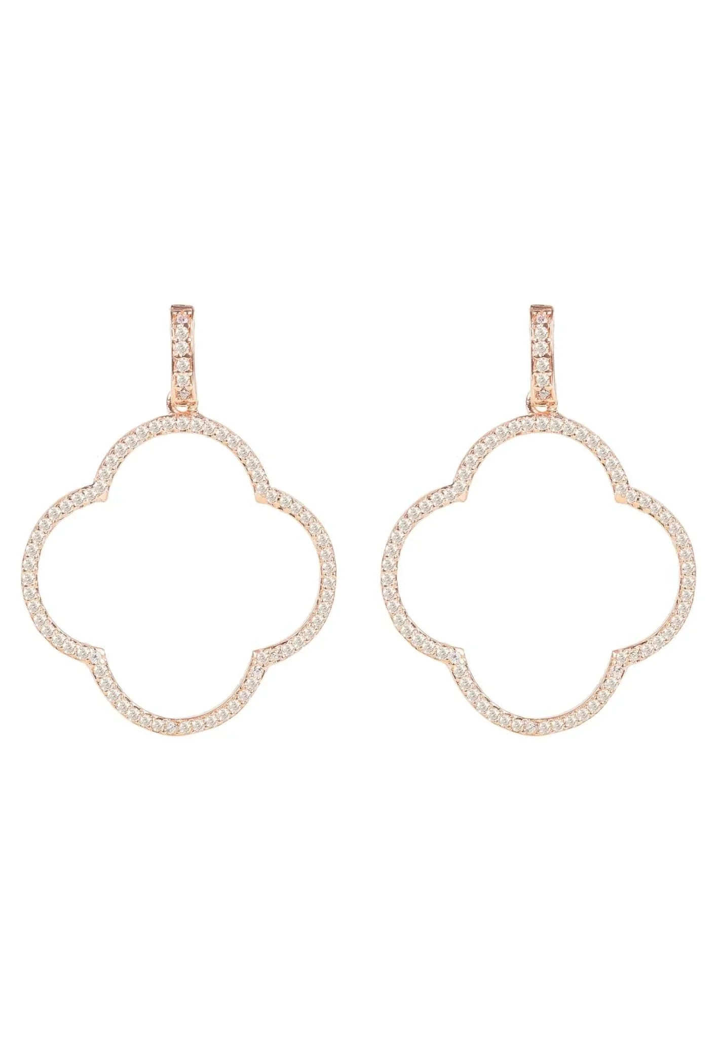 Open Clover Large Drop Earrings White Cz Rosegold - LATELITA Earrings