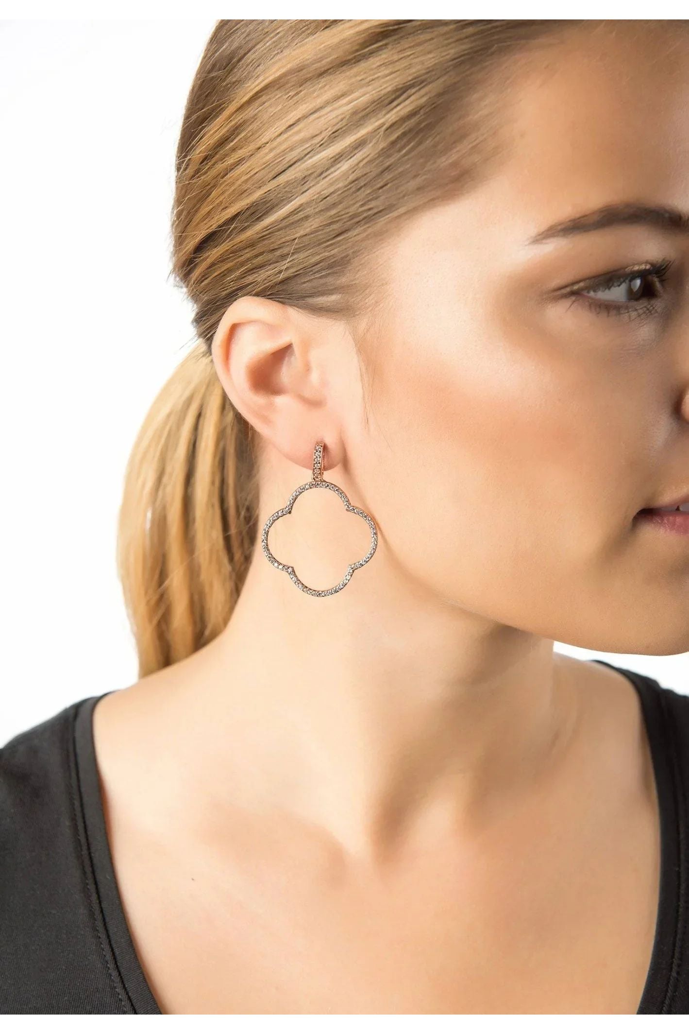 Open Clover Large Drop Earrings White Cz Silver - LATELITA Earrings