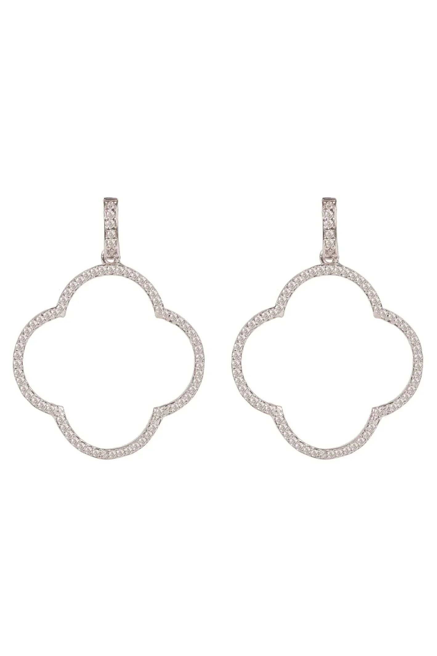 Open Clover Large Drop Earrings White Cz Silver - LATELITA Earrings