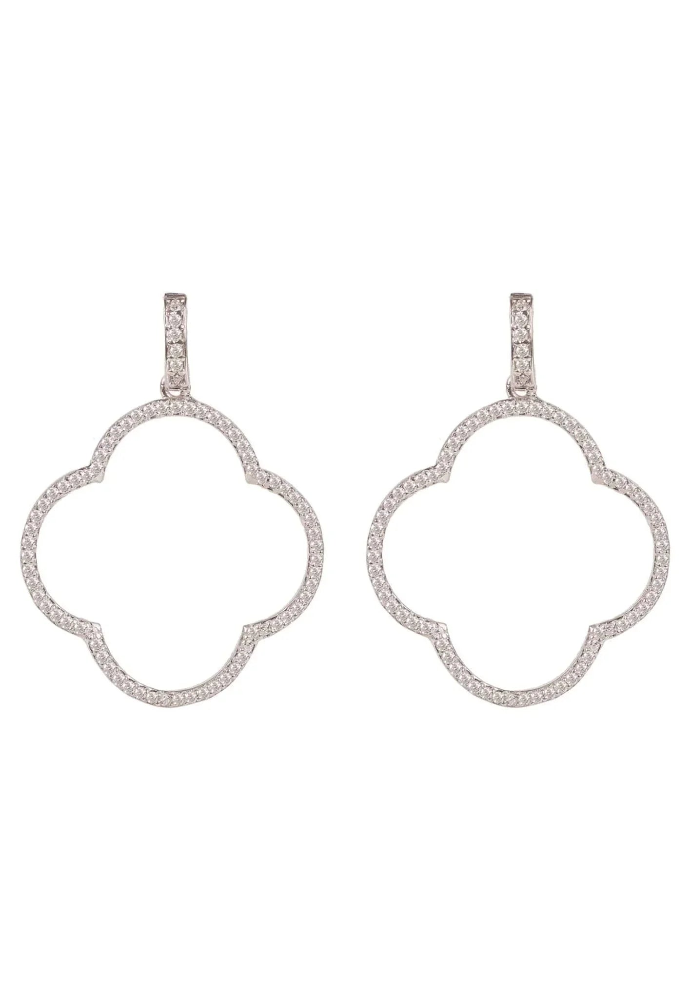 Open Clover Large Drop Earrings White Cz Silver - LATELITA Earrings