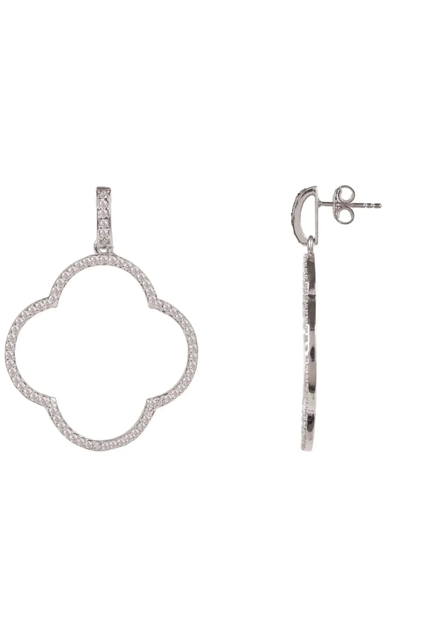 Open Clover Large Drop Earrings White Cz Silver - LATELITA Earrings