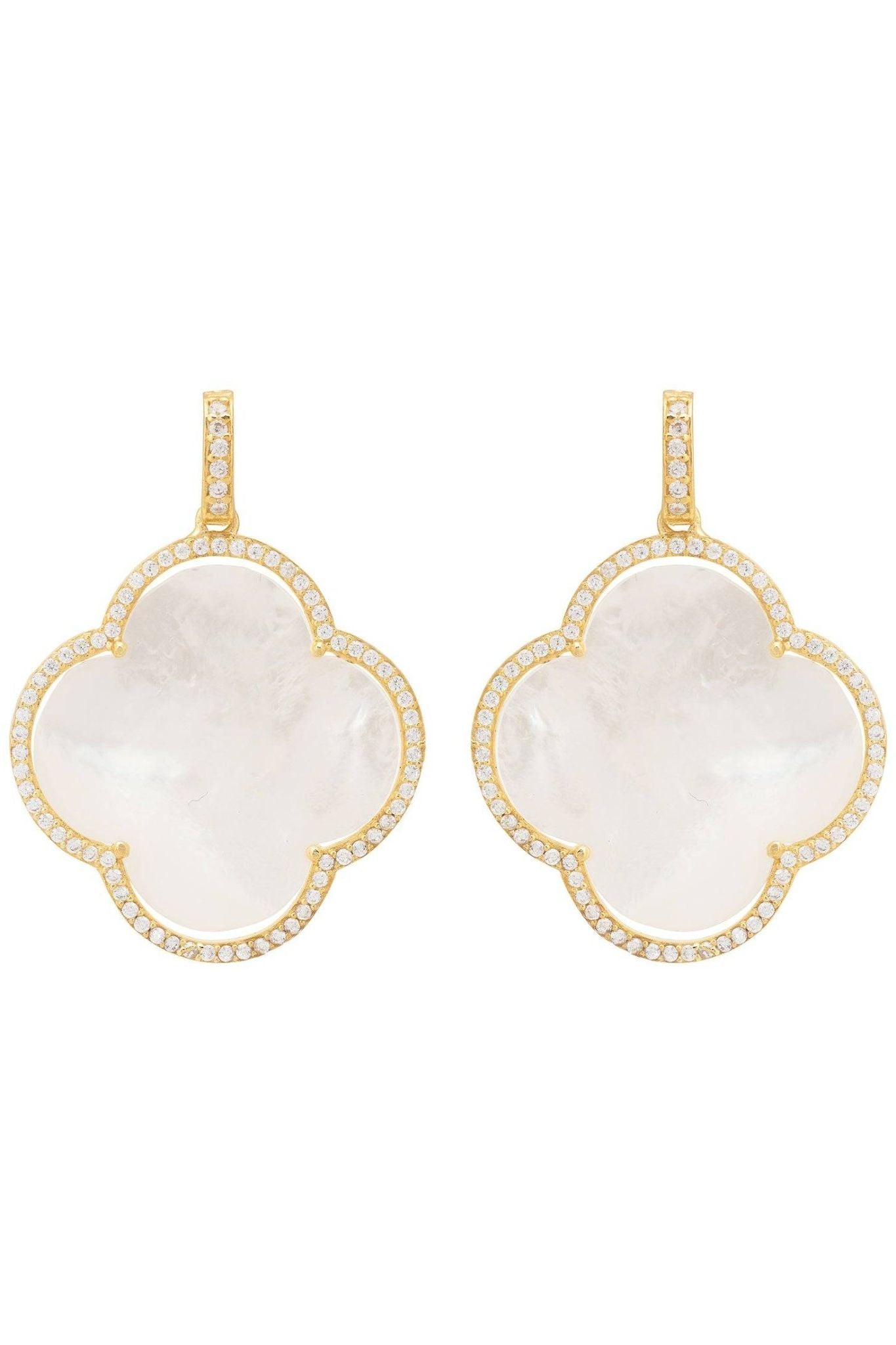 Open Clover Large Mother Of Pearl Gemstone Earrings Gold - LATELITA Earrings