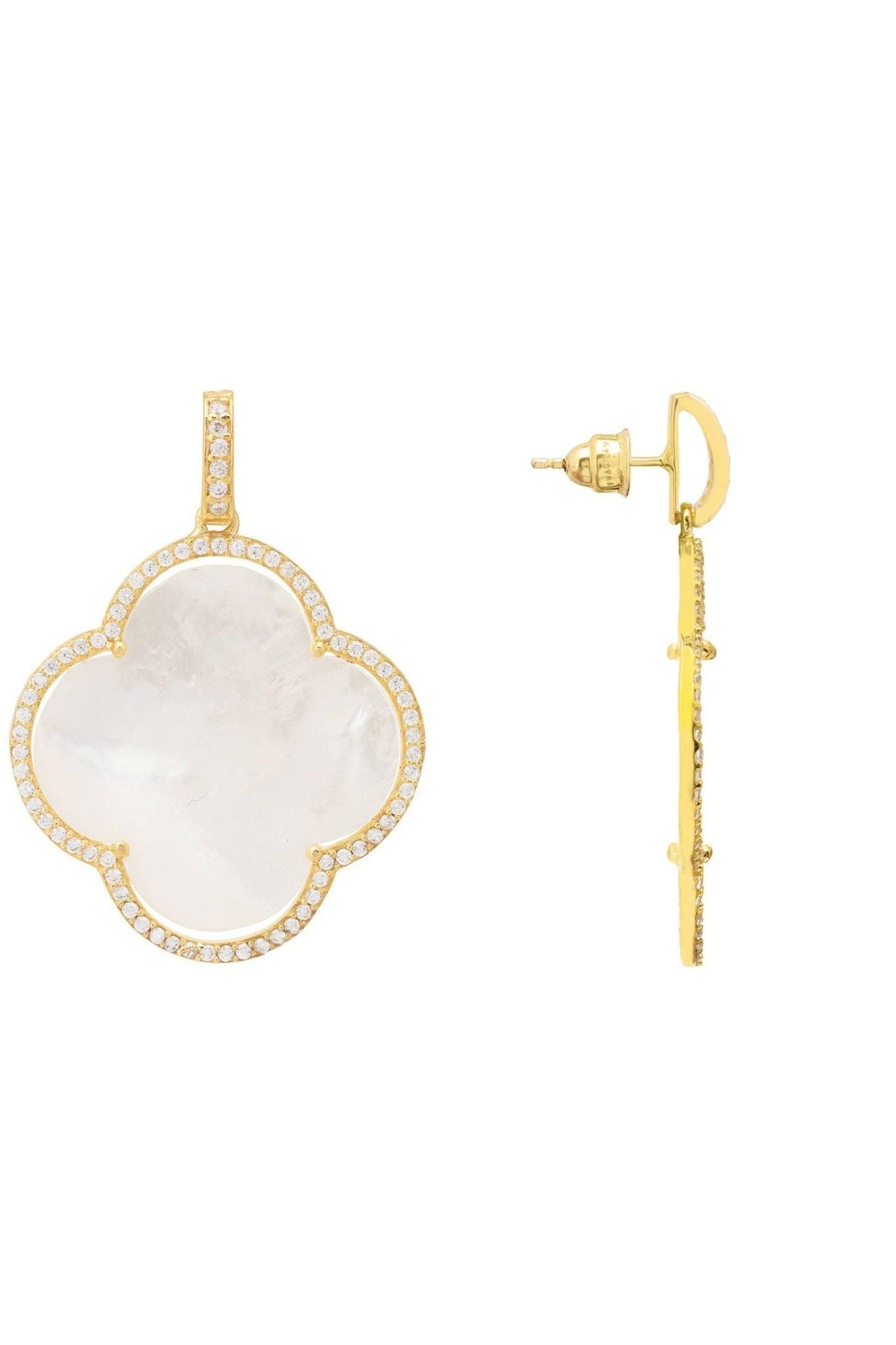 Open Clover Large Mother Of Pearl Gemstone Earrings Gold - LATELITA Earrings
