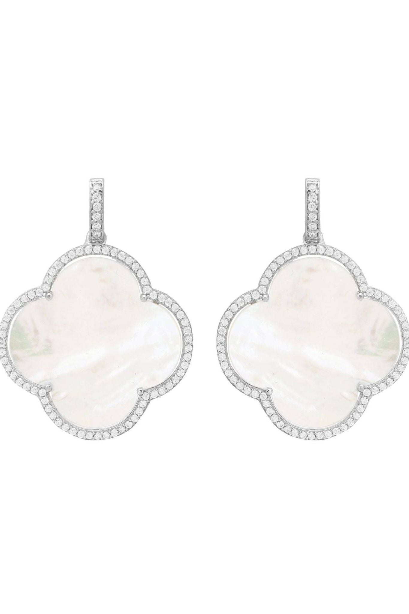 Open Clover Large Mother Of Pearl Gemstone Earrings Silver - LATELITA Earrings