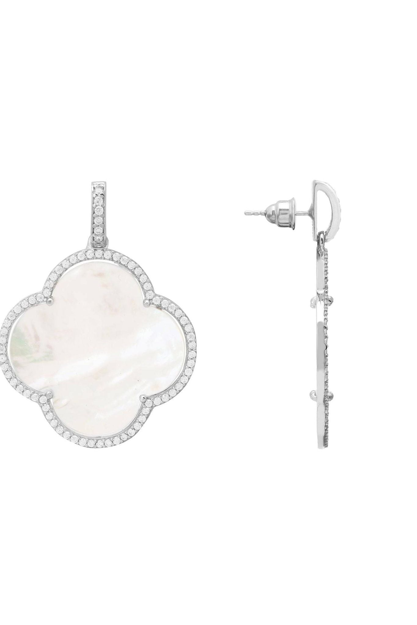 Open Clover Large Mother Of Pearl Gemstone Earrings Silver - LATELITA Earrings