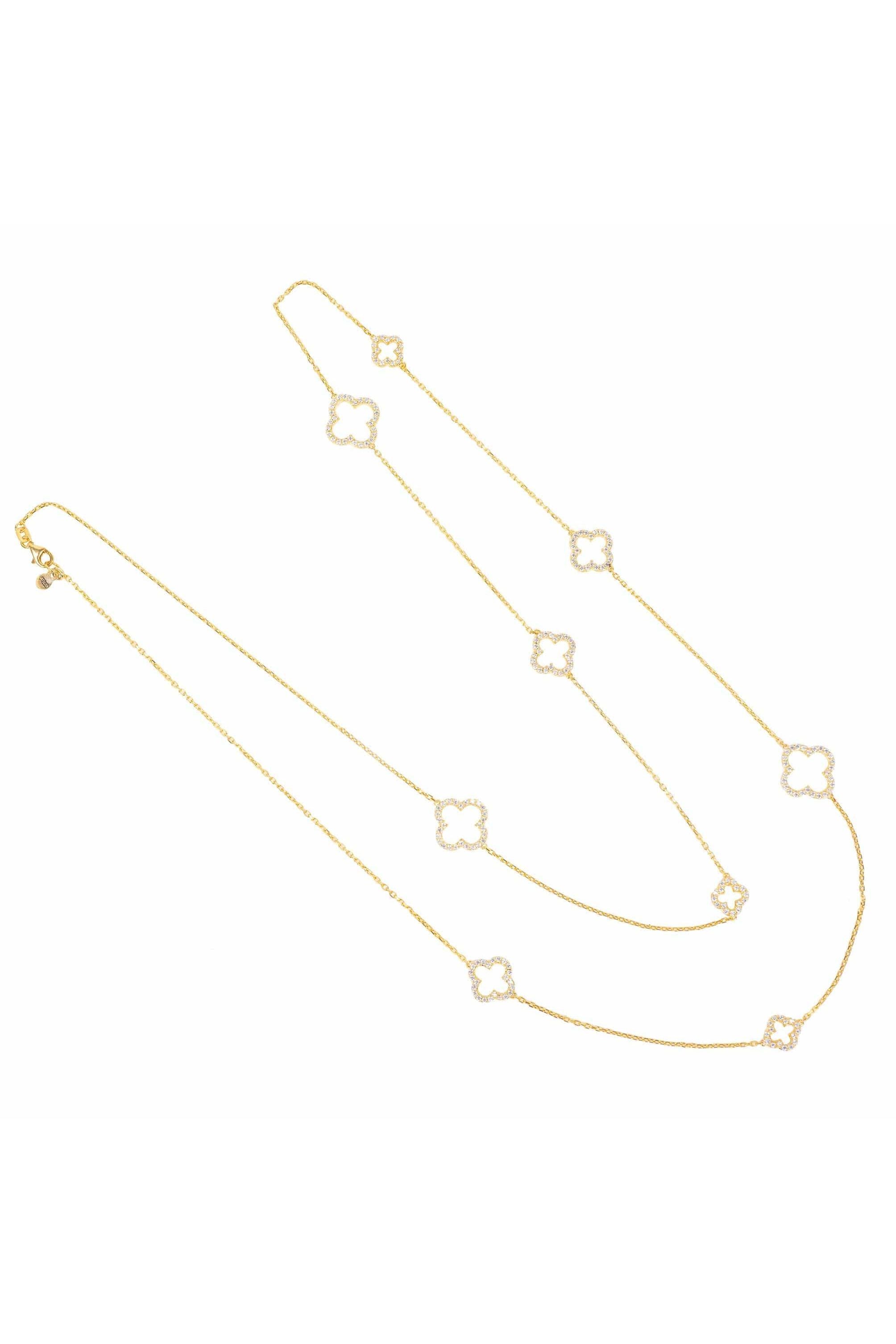 Open Clover Long White Cz Necklace Gold - LATELITA Necklaces