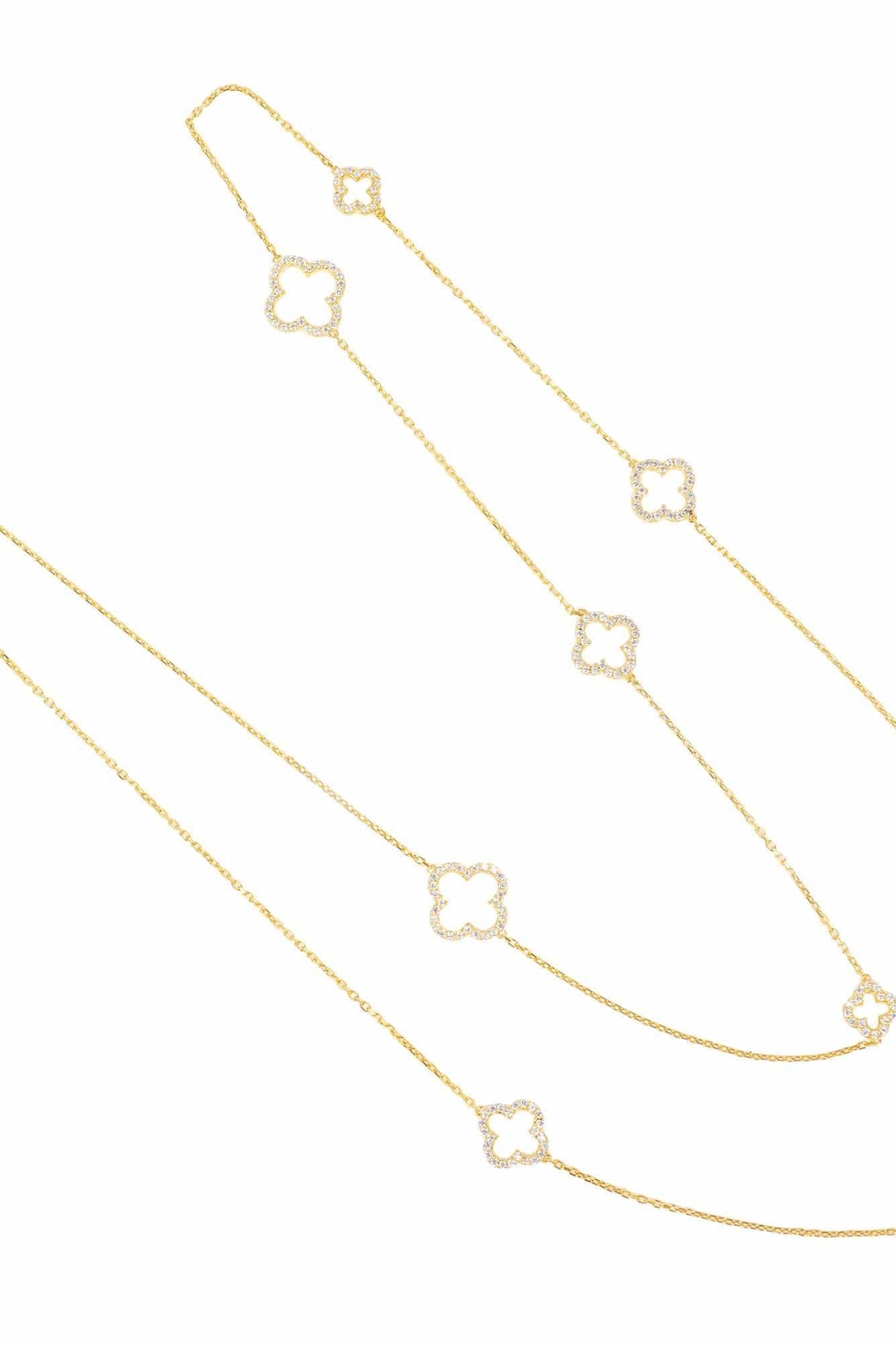 Open Clover Long White Cz Necklace Gold - LATELITA Necklaces