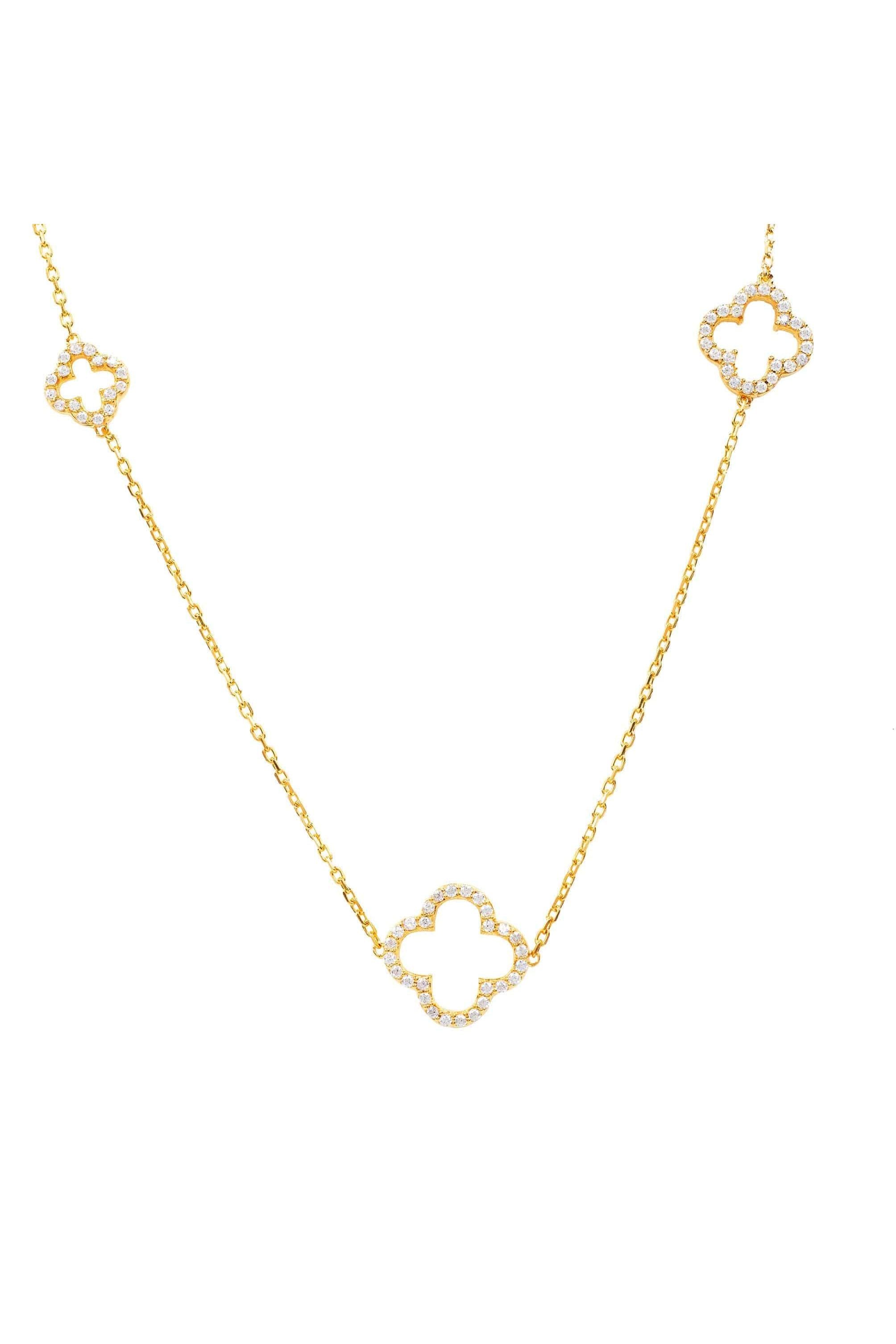 Open Clover Long White Cz Necklace Gold - LATELITA Necklaces